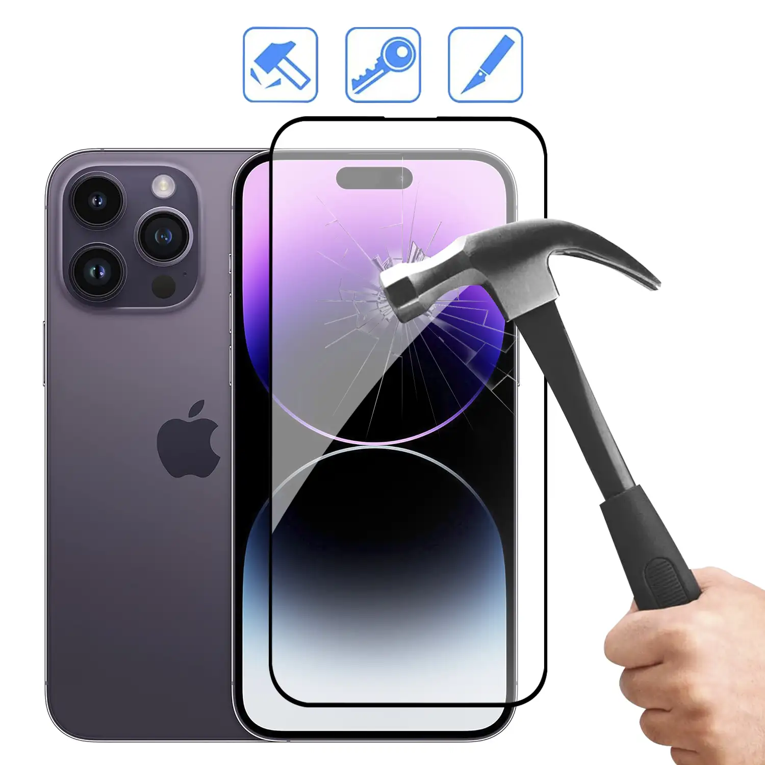 2x Protector de pantalla de cristal templado full cover para iPhone 14 Pro
