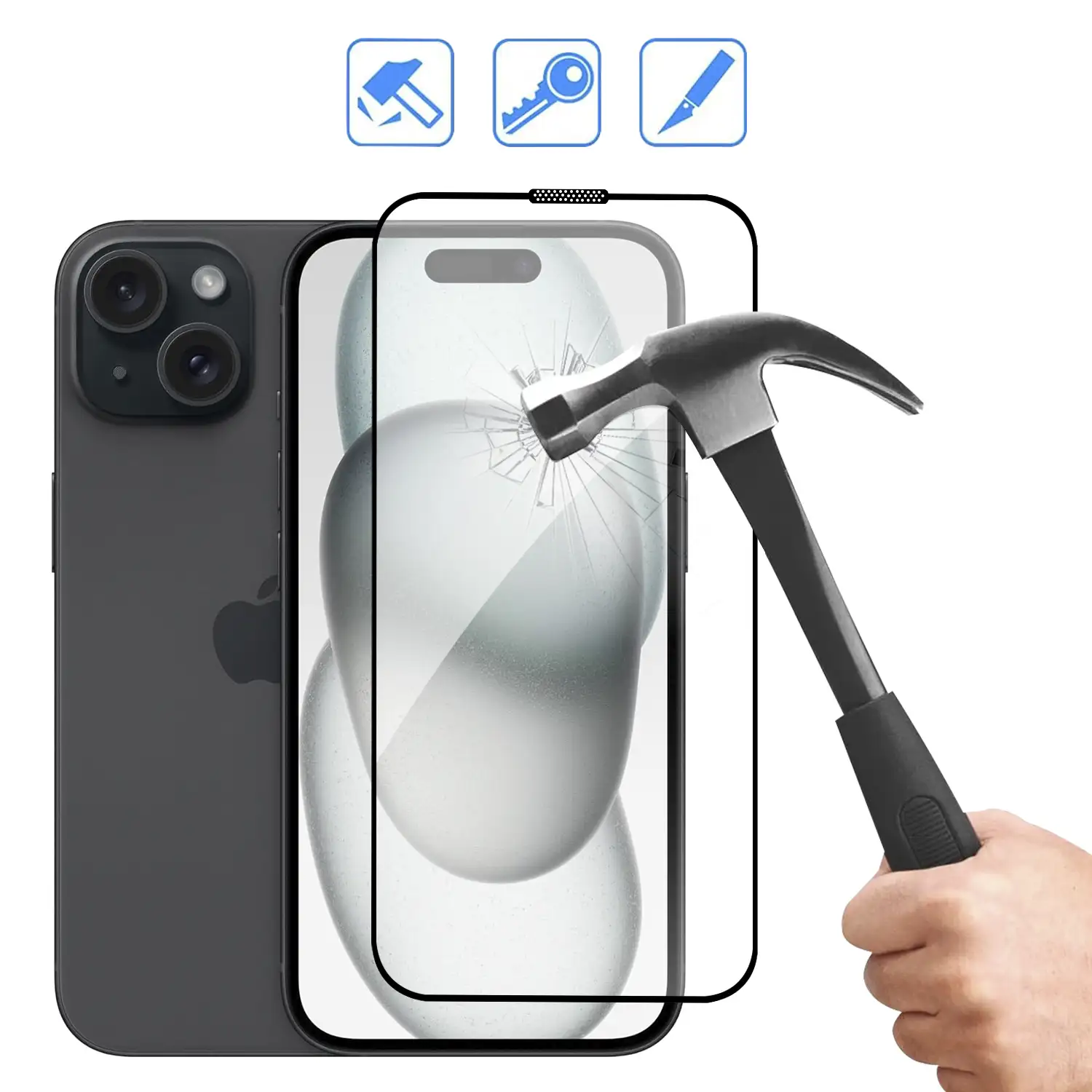 Protector de pantalla de cristal templado full cover para iPhone 15 Plus