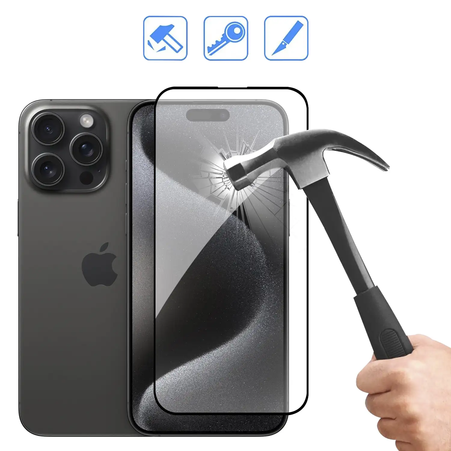 2x Protector de pantalla de cristal templado full cover para iPhone 15 Pro Max