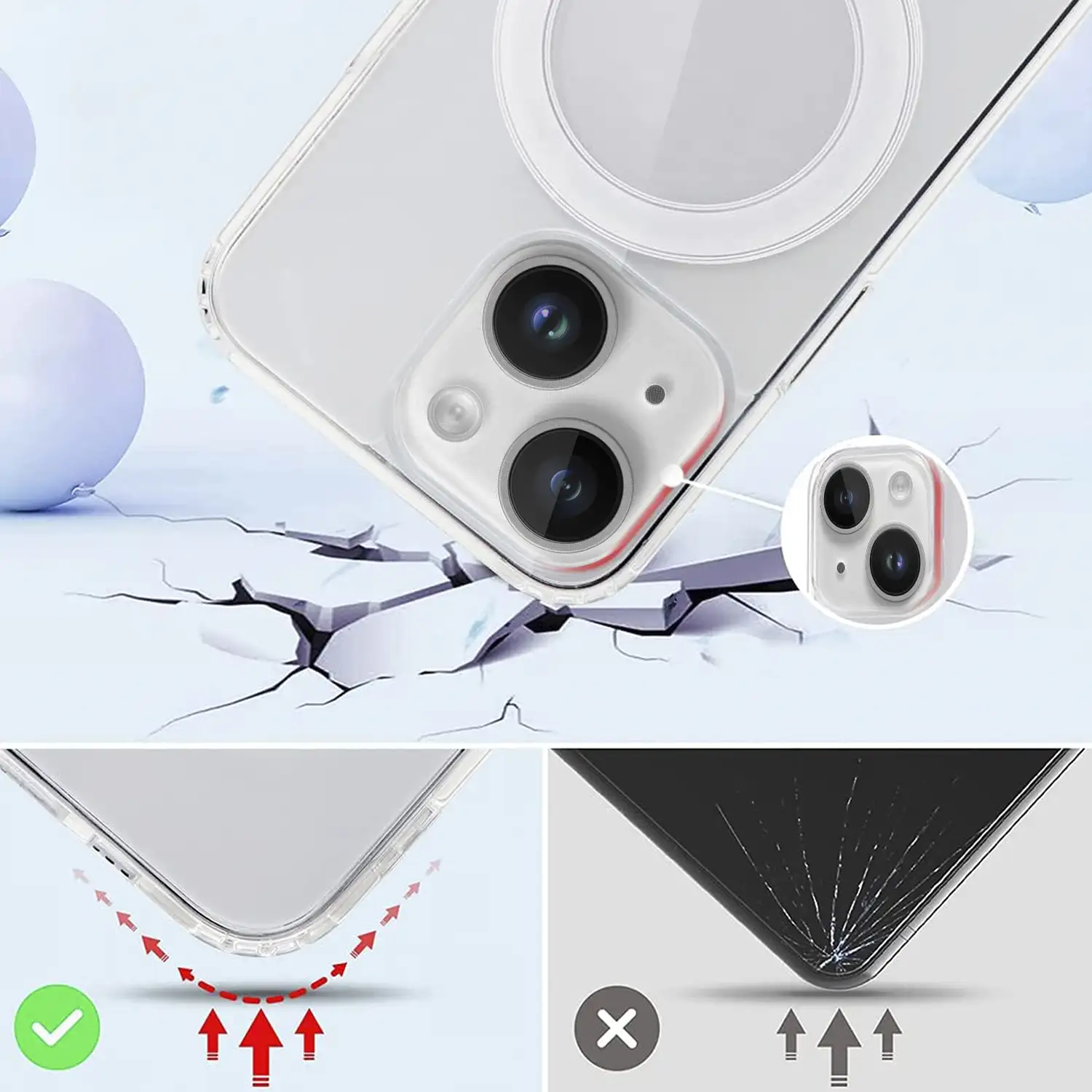 Carcasa transparente antichoque Magsafe para iPhone 15