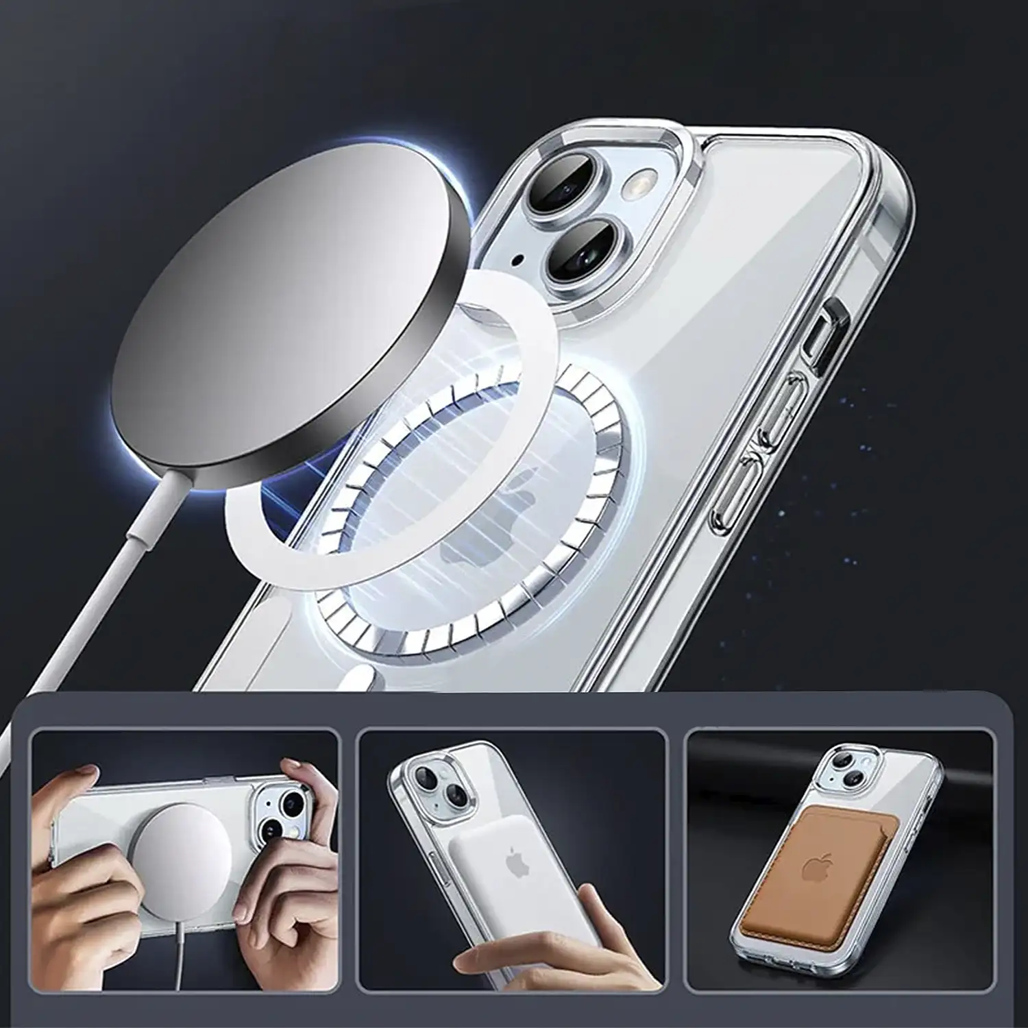 Carcasa transparente antichoque Magsafe para iPhone 15