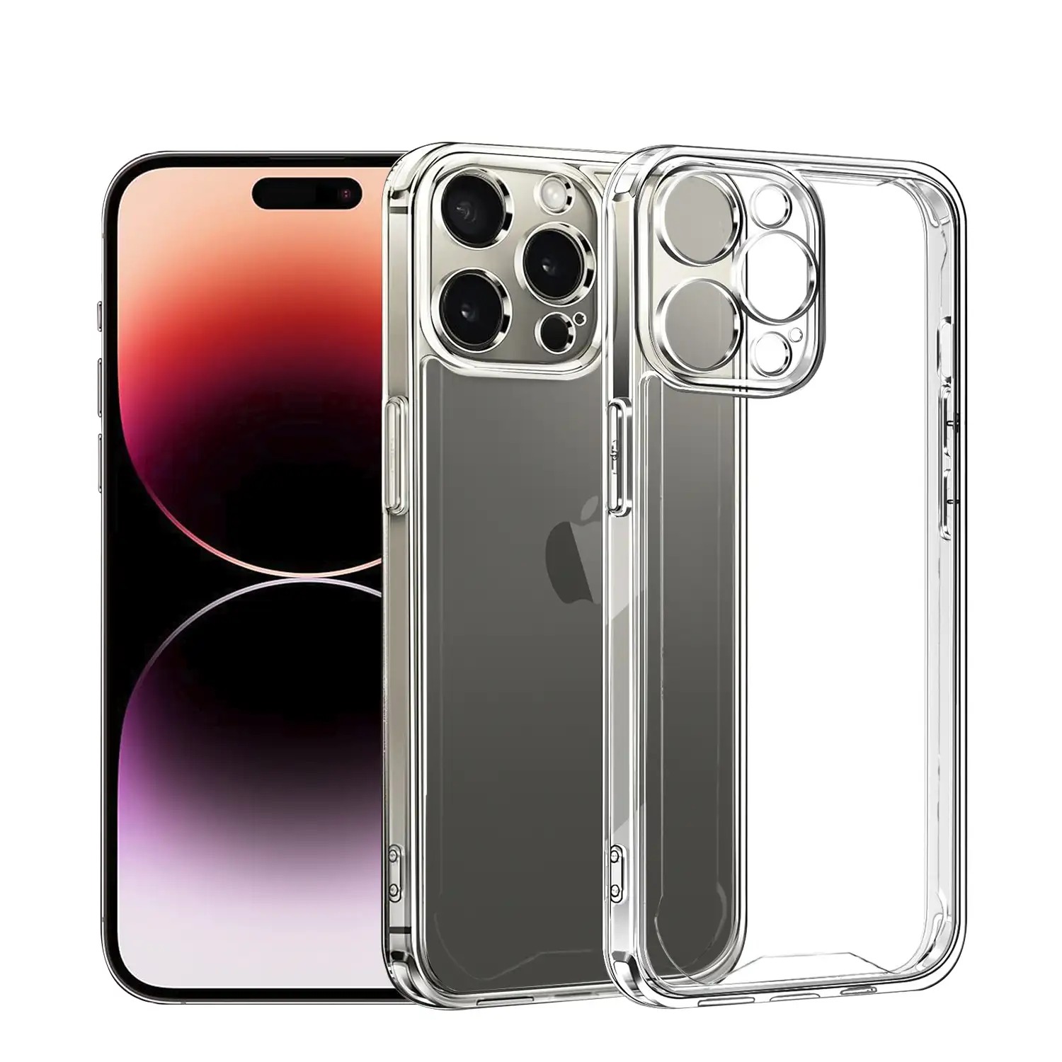 Carcasa transparente Armour antichoque con bordes reforzados y protección de cámaras para iPhone 14 Pro Max