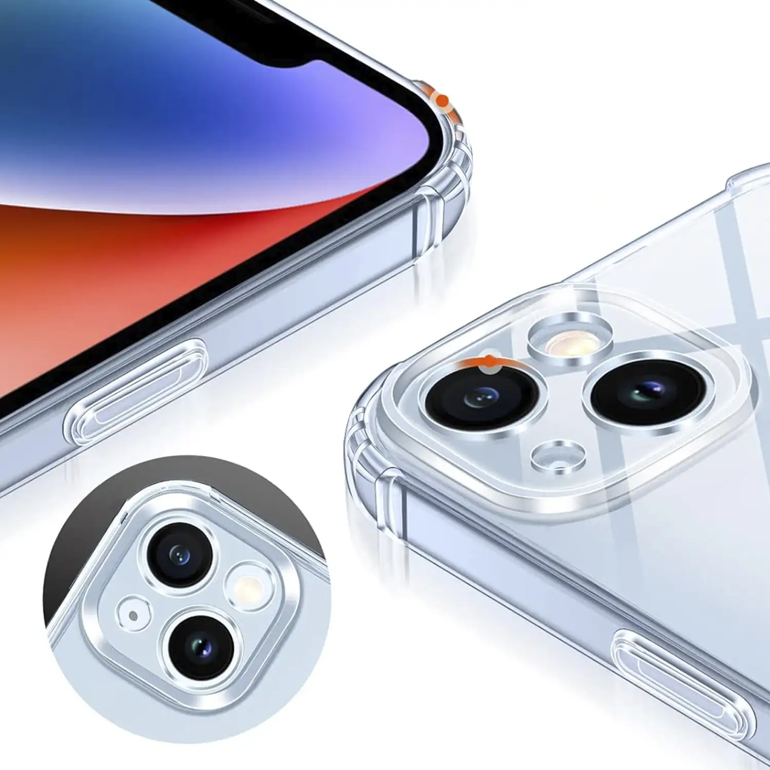 Carcasa transparente Armour antichoque con bordes reforzados y protección de cámaras para iPhone 15 Plus