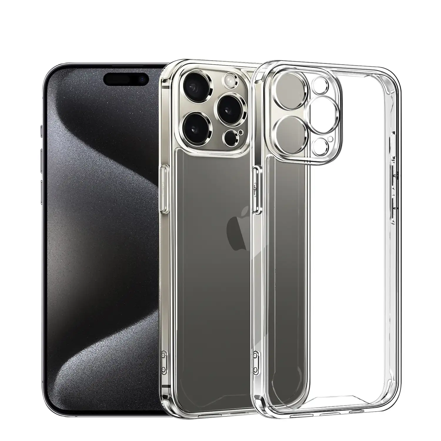 Carcasa transparente Armour antichoque con bordes reforzados y protección de cámaras para iPhone 15 Pro Max
