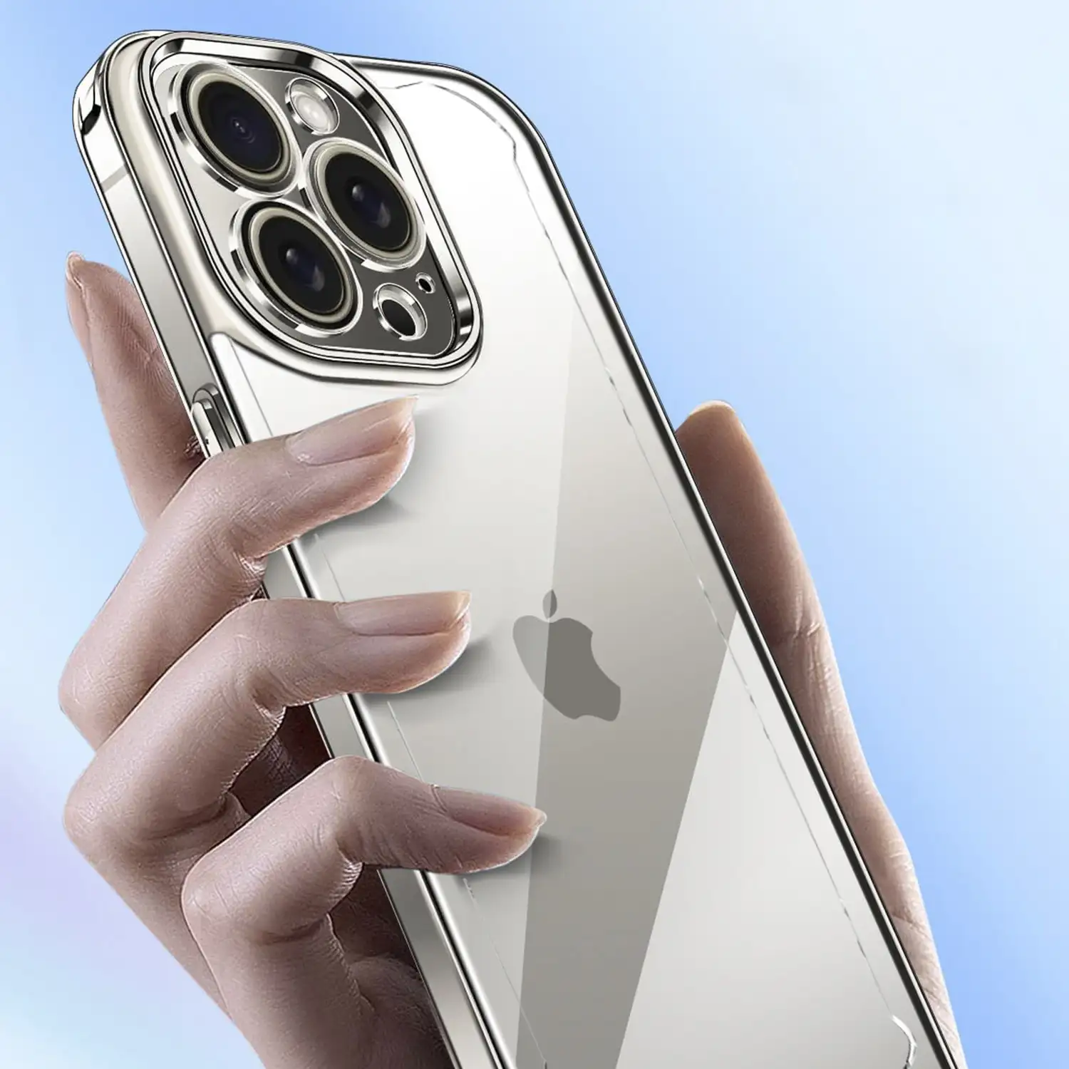 Carcasa transparente Armour antichoque con bordes reforzados y protección de cámaras para iPhone 15 Pro Max