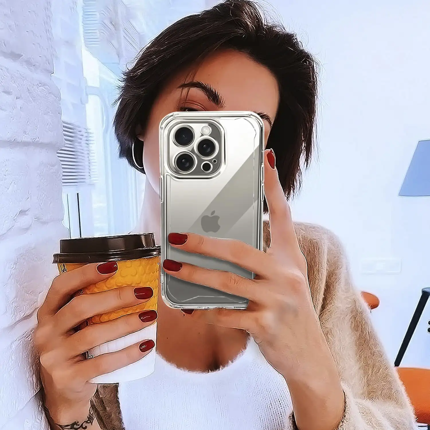 Carcasa transparente Armour antichoque con bordes reforzados y protección de cámaras para iPhone 15 Pro Max