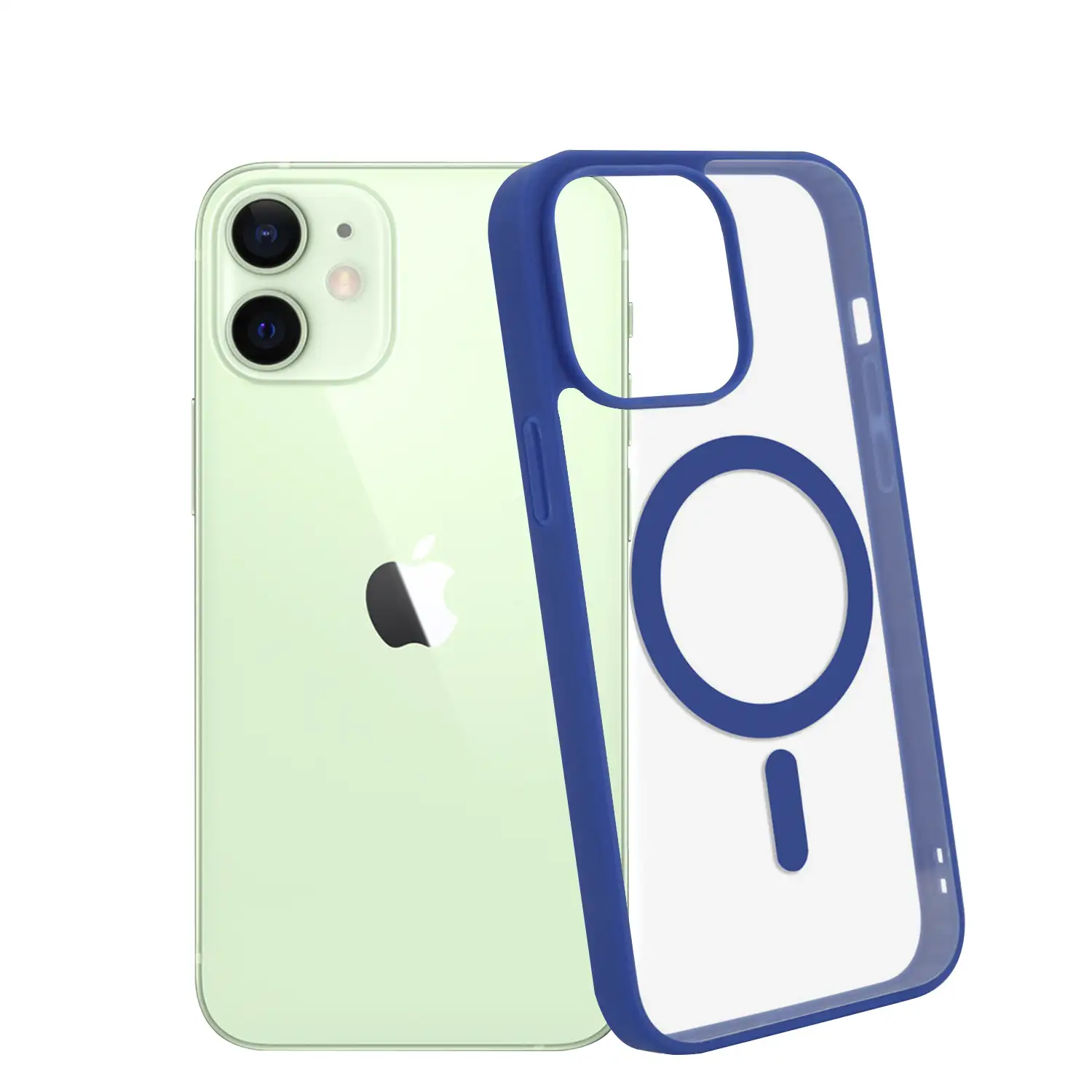 Carcasa híbrida antigolpes Magsafe para iPhone 12 Mini. Bordes de silicona y PVC posterior.