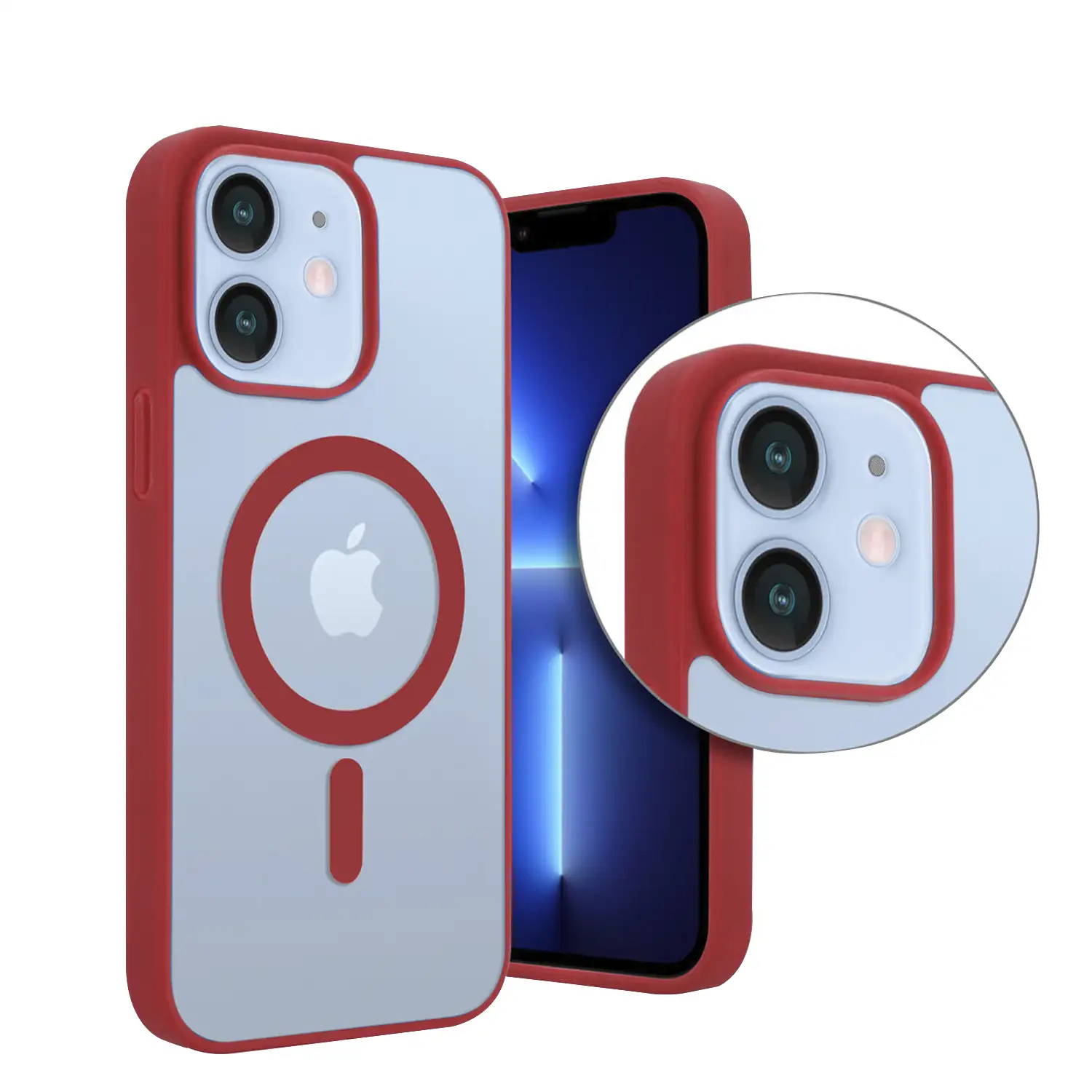 Carcasa híbrida antigolpes Magsafe para iPhone 12 Mini. Bordes de silicona y PVC posterior.