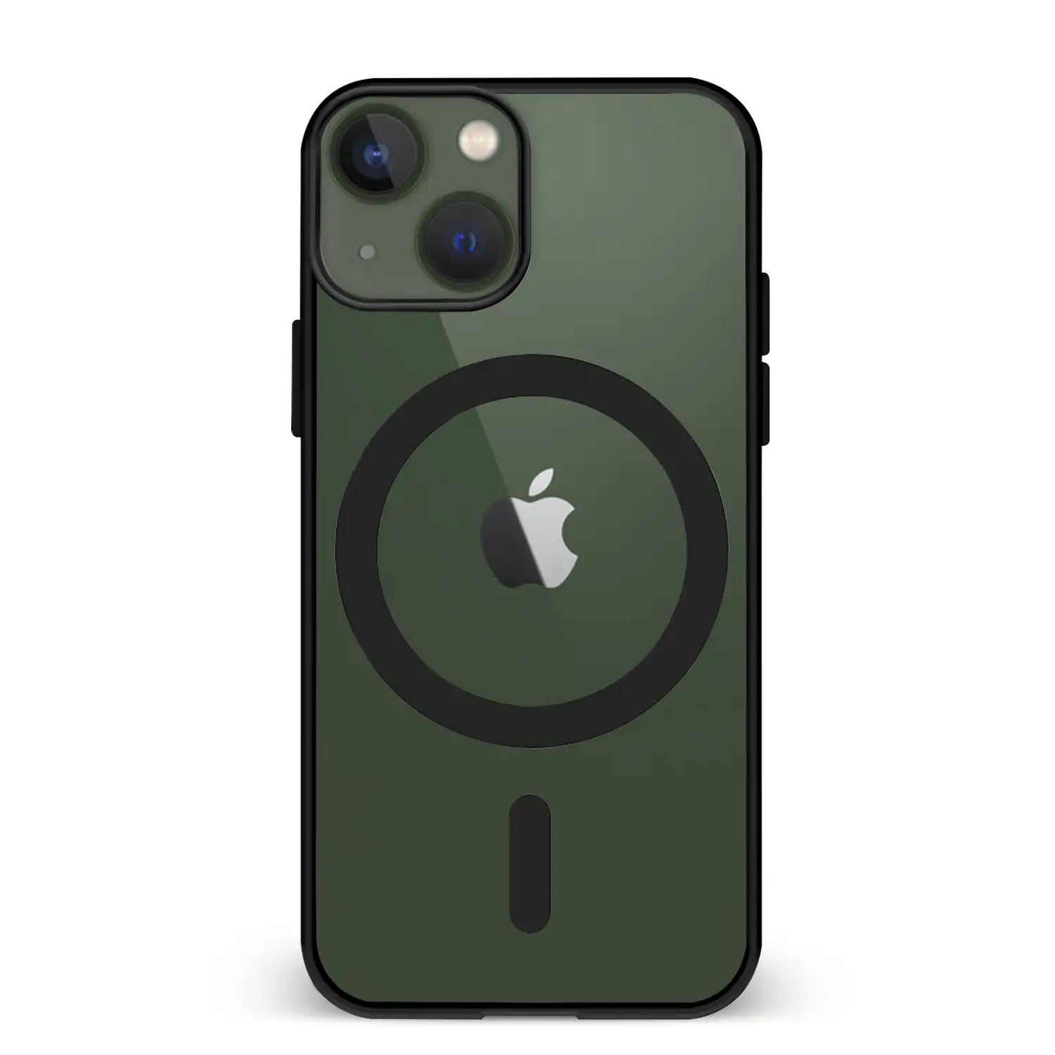 Carcasa híbrida antigolpes Magsafe para iPhone 13 Mini. Bordes de silicona y PVC posterior.