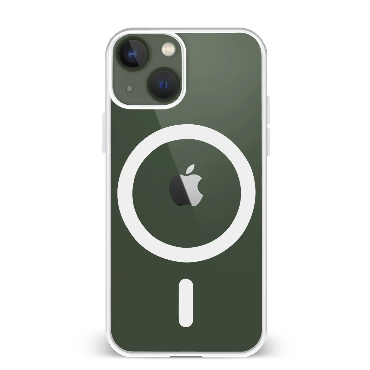 Carcasa híbrida antigolpes Magsafe para iPhone 13 Mini. Bordes de silicona y PVC posterior.