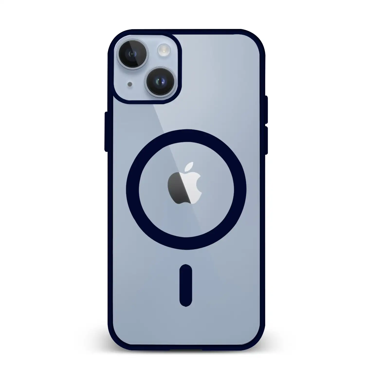 Carcasa híbrida antigolpes Magsafe para iPhone 13 / 14. Bordes de silicona y PVC posterior.