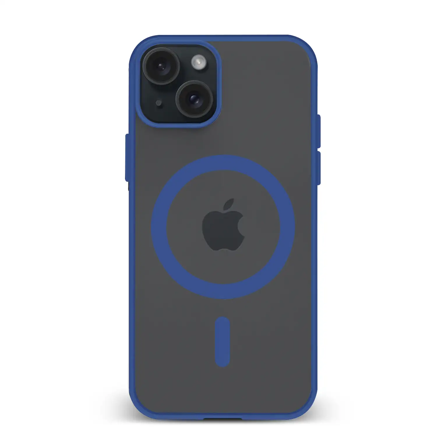 Carcasa híbrida antigolpes Magsafe para iPhone 15. Bordes de silicona y PVC posterior.