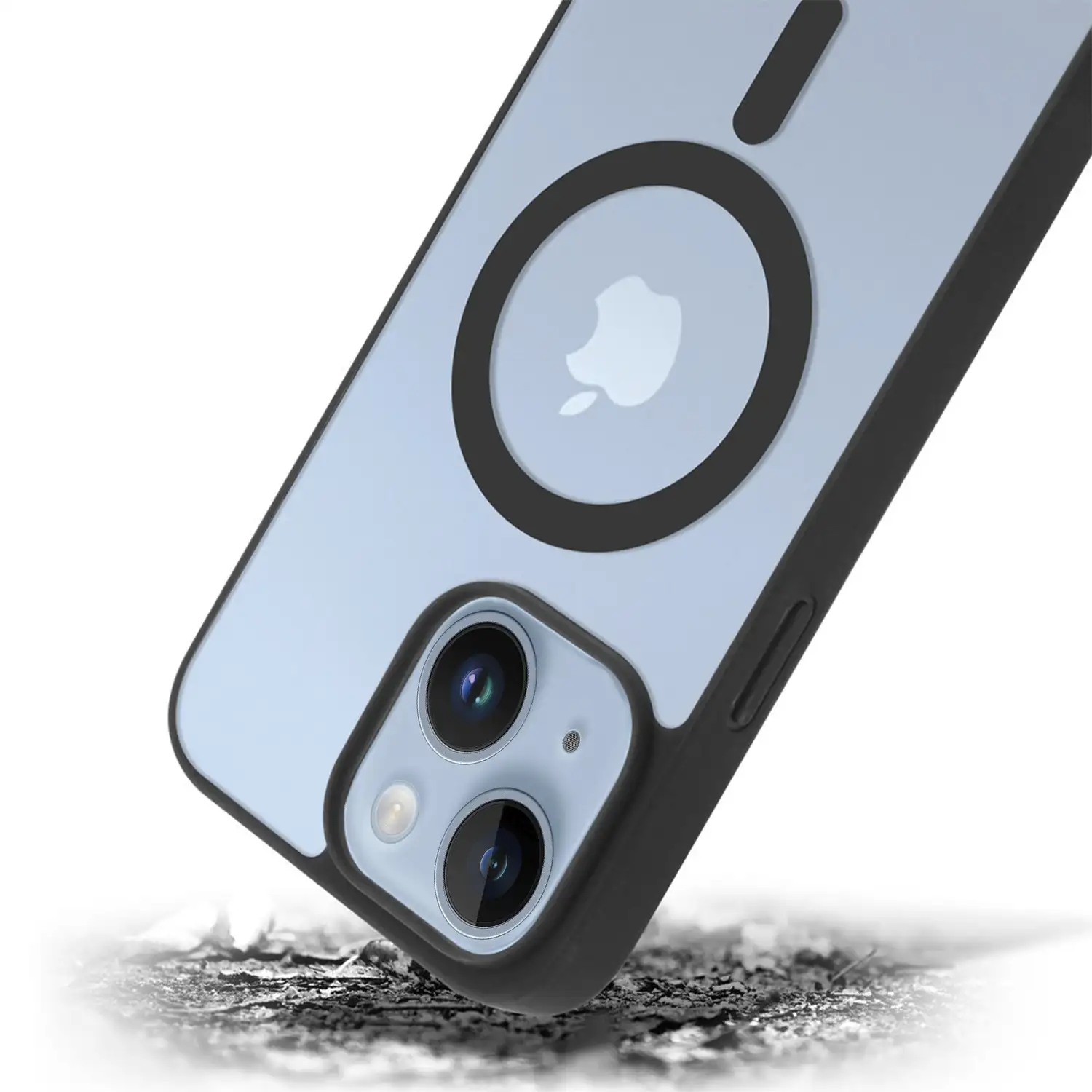 Carcasa híbrida antigolpes Magsafe para iPhone 15. Bordes de silicona y PVC posterior.