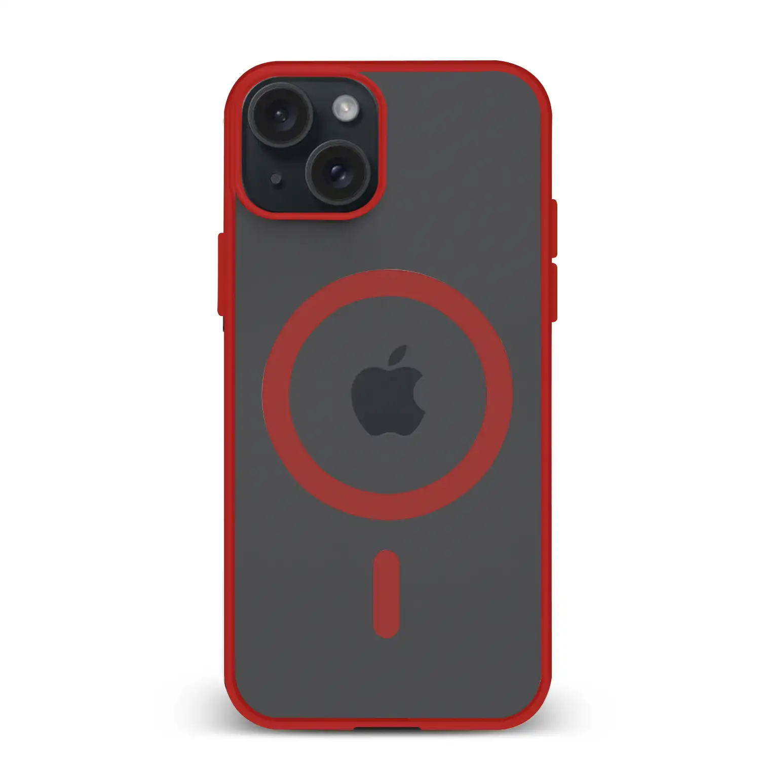 Carcasa híbrida antigolpes Magsafe para iPhone 15. Bordes de silicona y PVC posterior.