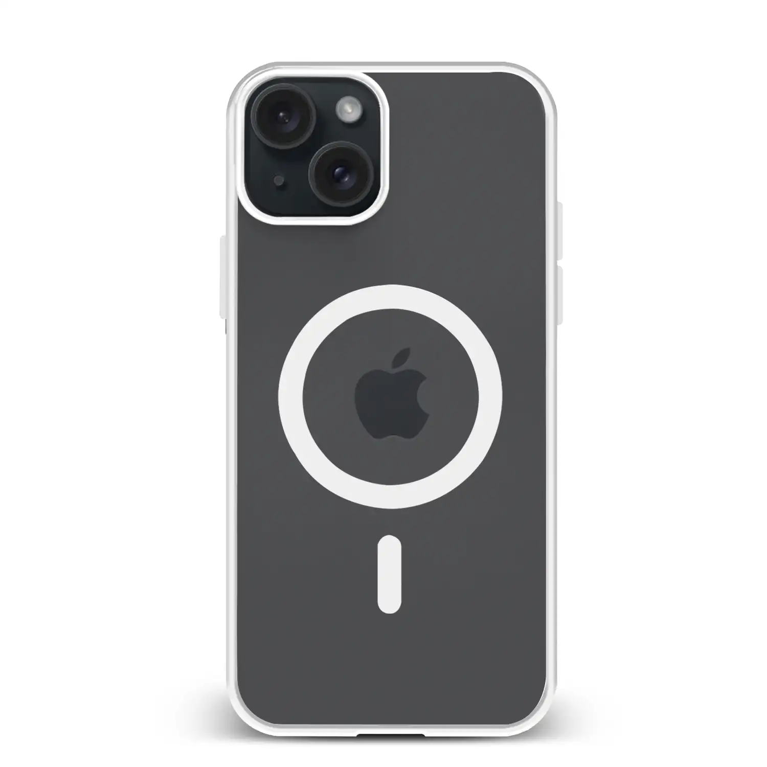 Carcasa híbrida antigolpes Magsafe para iPhone 15 Plus. Bordes de silicona y PVC posterior.