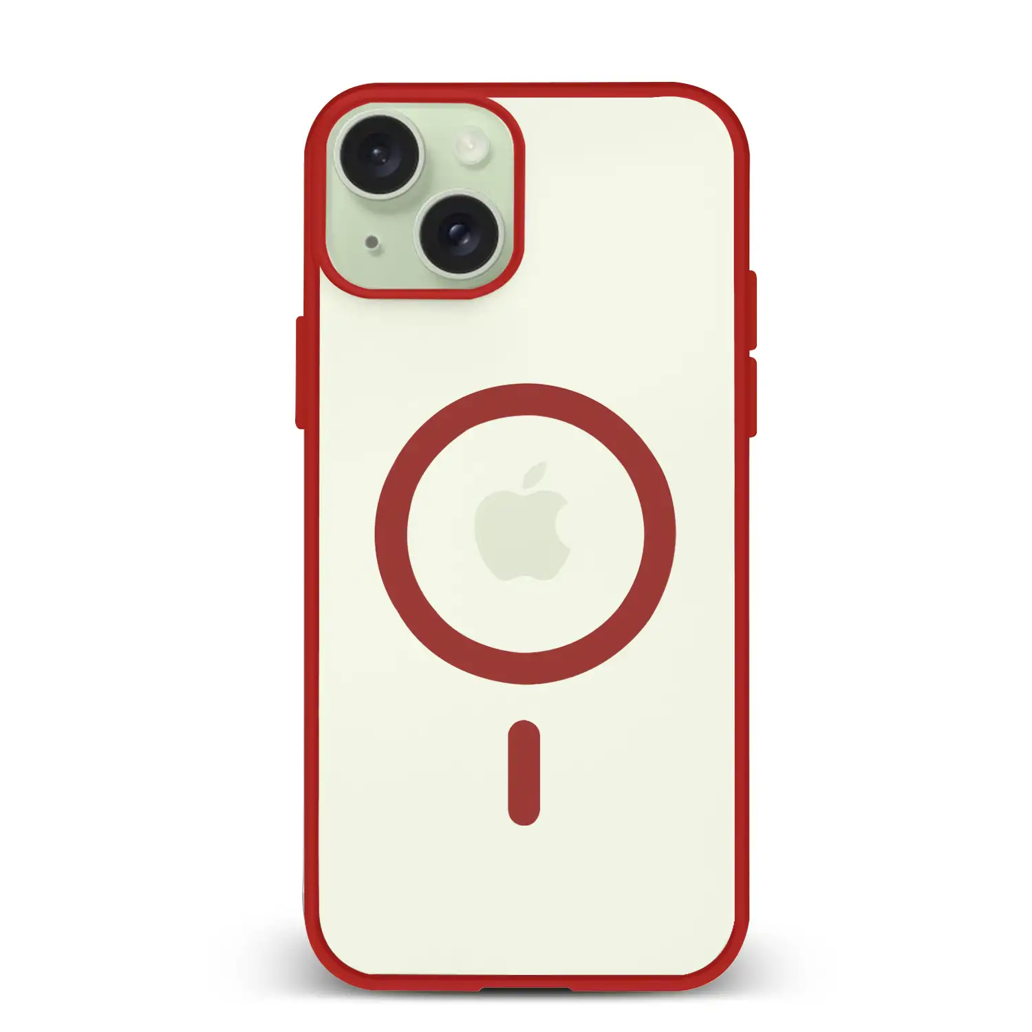 Carcasa híbrida antigolpes Magsafe para iPhone 15 Plus. Bordes de silicona y PVC posterior.