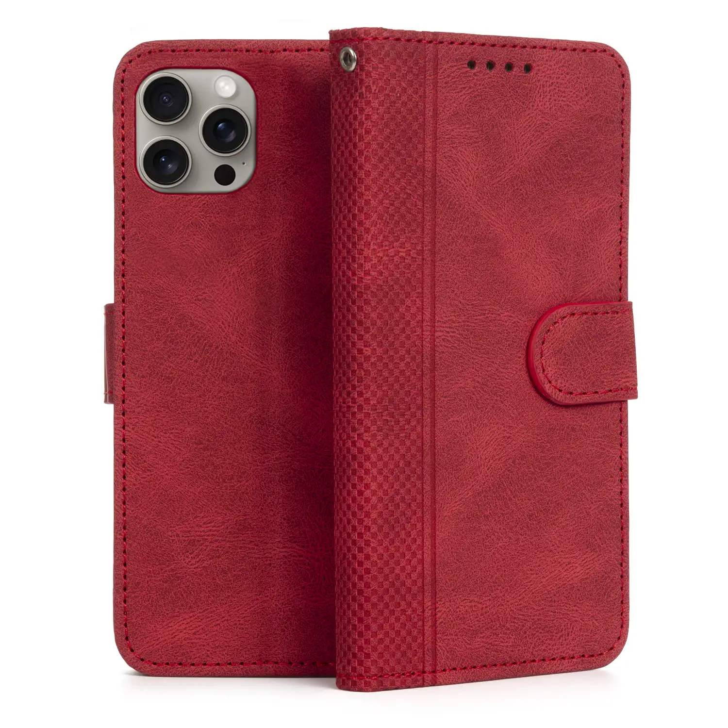 Funda antigolpes tipo libro simil piel para iPhone 12 / 12 Pro. Tarjetero interior, muñequera extraíble.