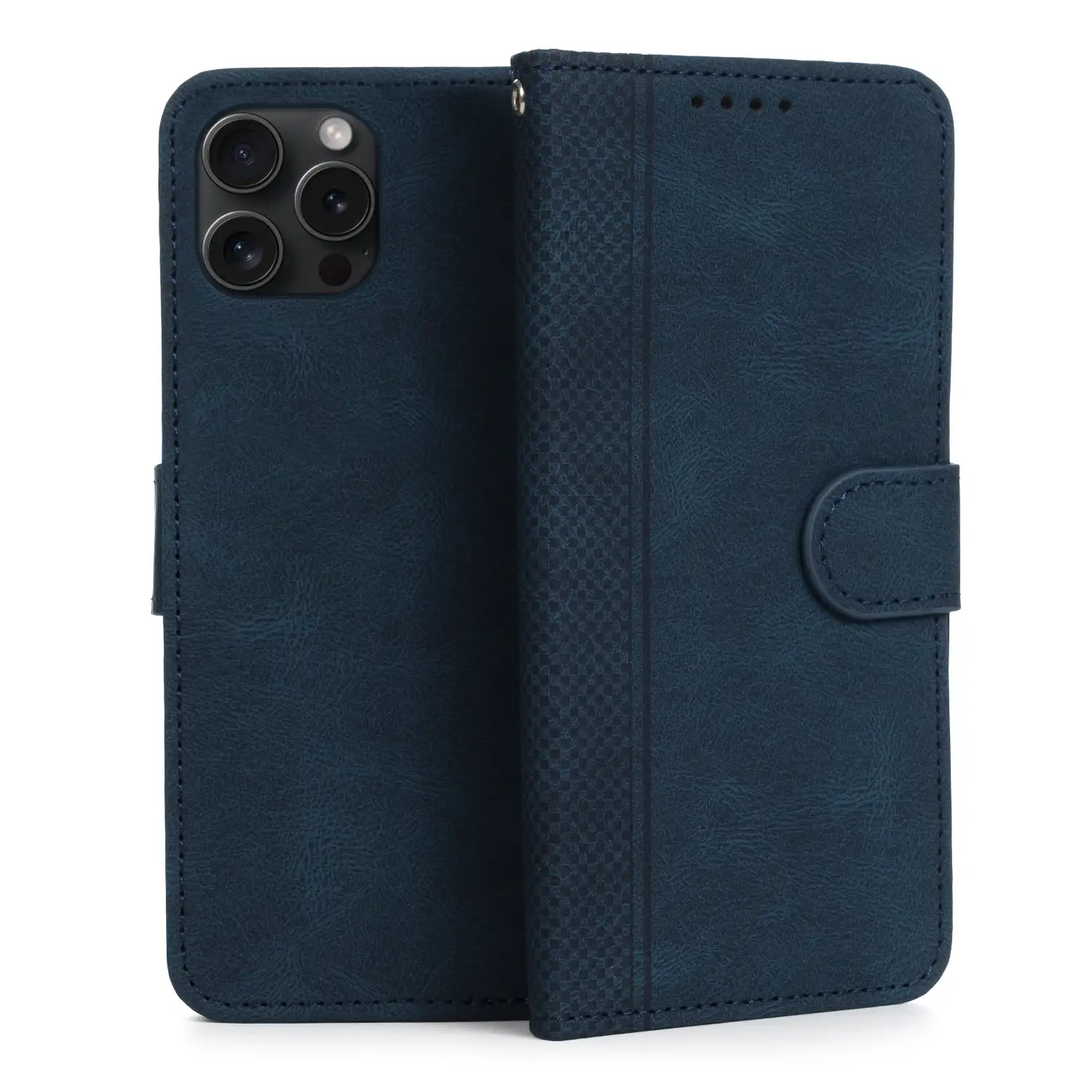 Funda antigolpes tipo libro simil piel para iPhone 12 Pro Max. Tarjetero interior, muñequera extraíble.