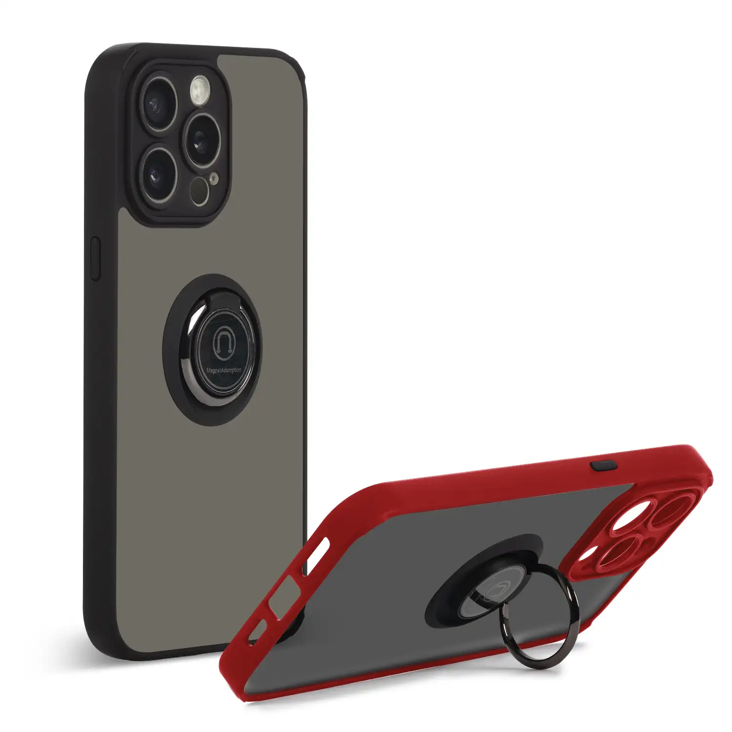 Carcasa híbrida antigolpes Clampstand con protección de cámara para 14 Pro Max. Anillo de sujección plegable + modo stand.
