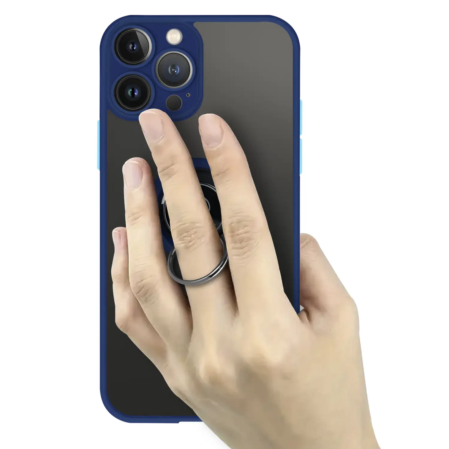 Carcasa híbrida antigolpes Clampstand con protección de cámara para 14 Pro Max. Anillo de sujección plegable + modo stand.