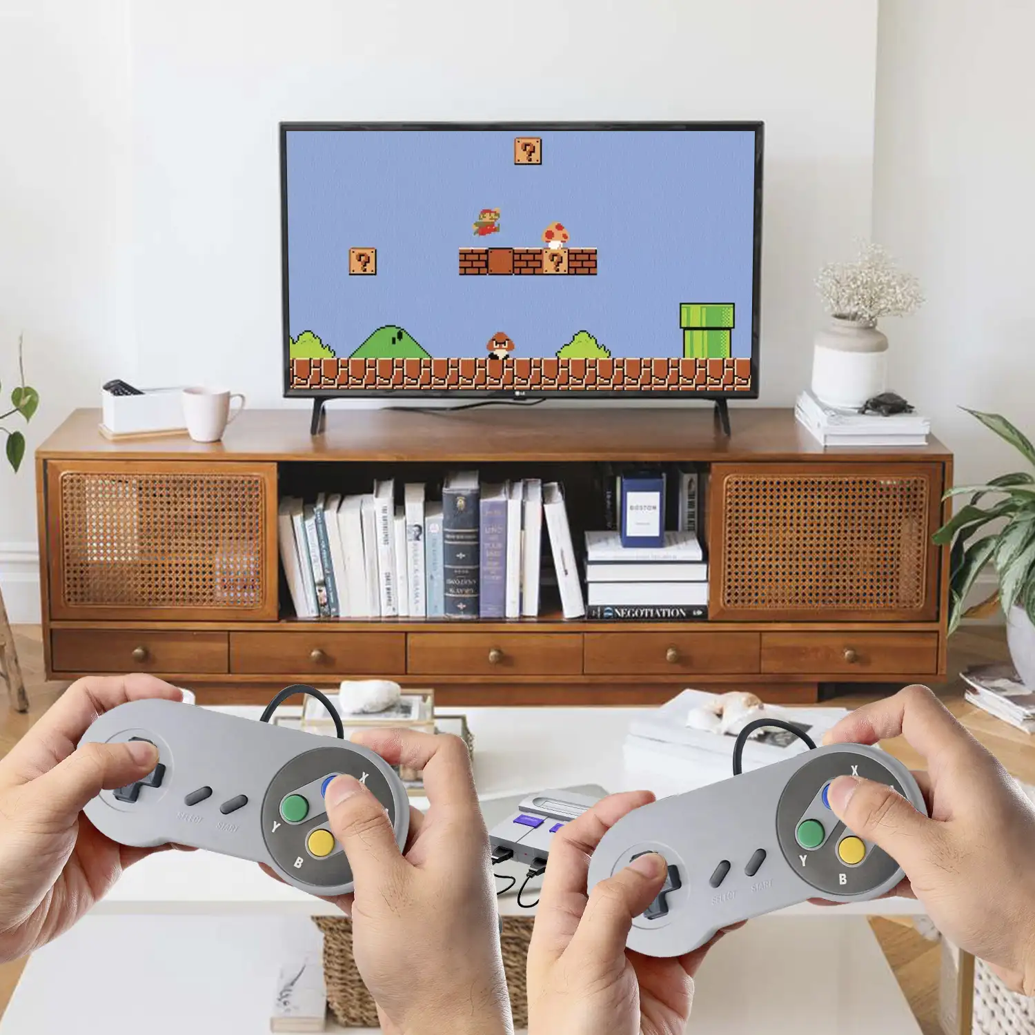 Consola retro Super Mini SN-02 con 821 juegos clásicos de 8 bits. 2 mandos, HD1080P.