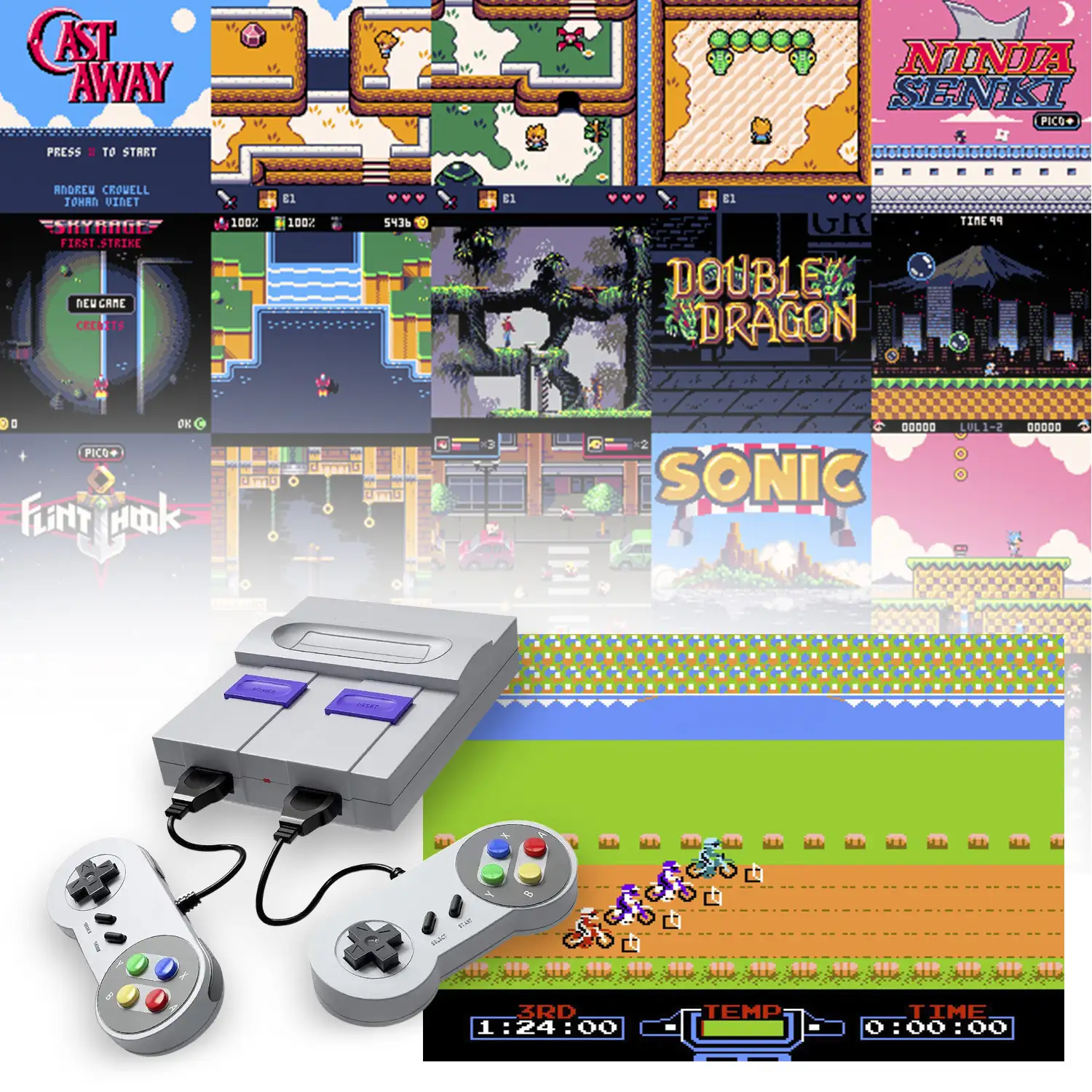 Consola retro Super Mini SN-02 con 821 juegos clásicos de 8 bits. 2 mandos, HD1080P.
