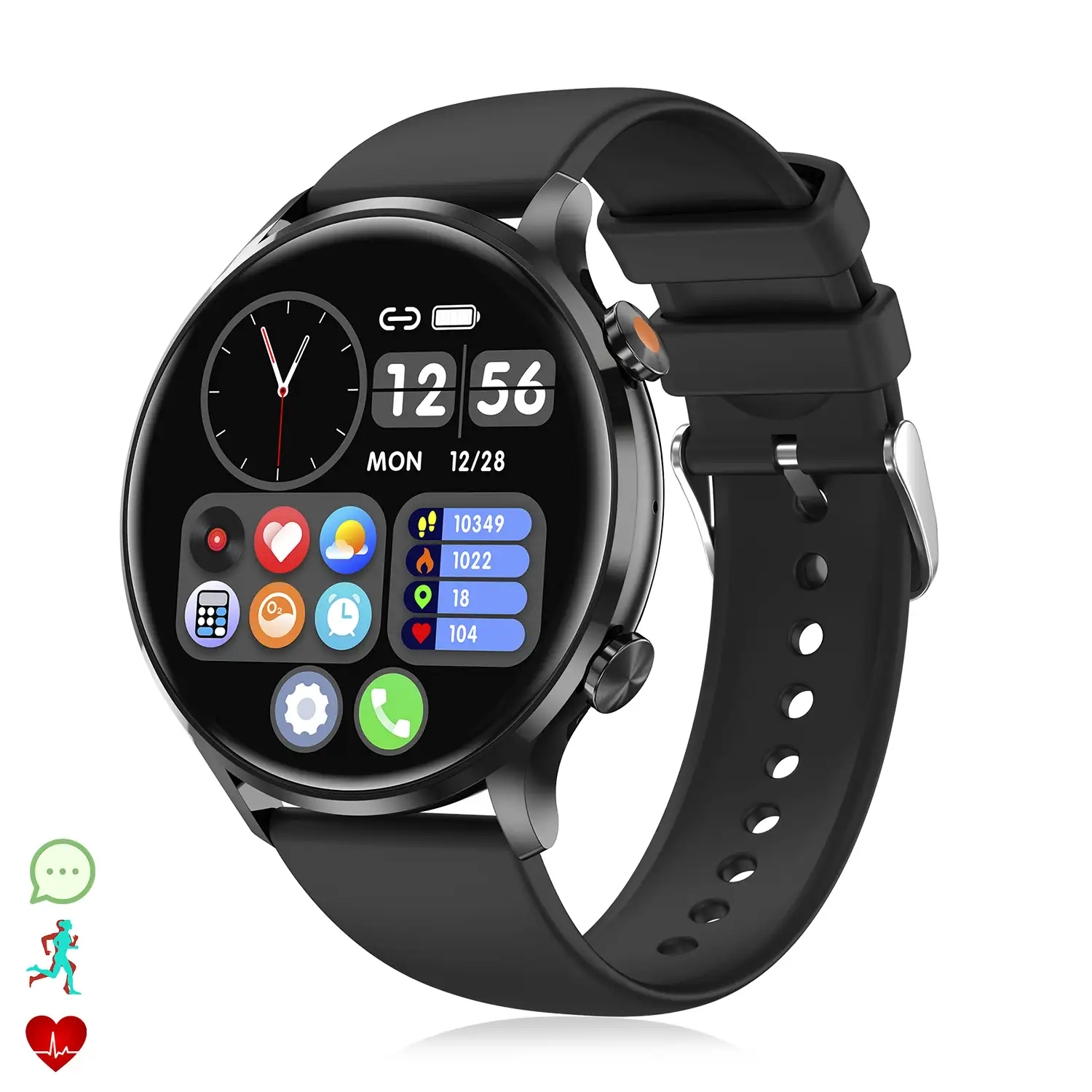 Smartwatch QS40 con llamadas Bluetooth, notificaciones push. Múltiples modos deportivos, monitores de salud.