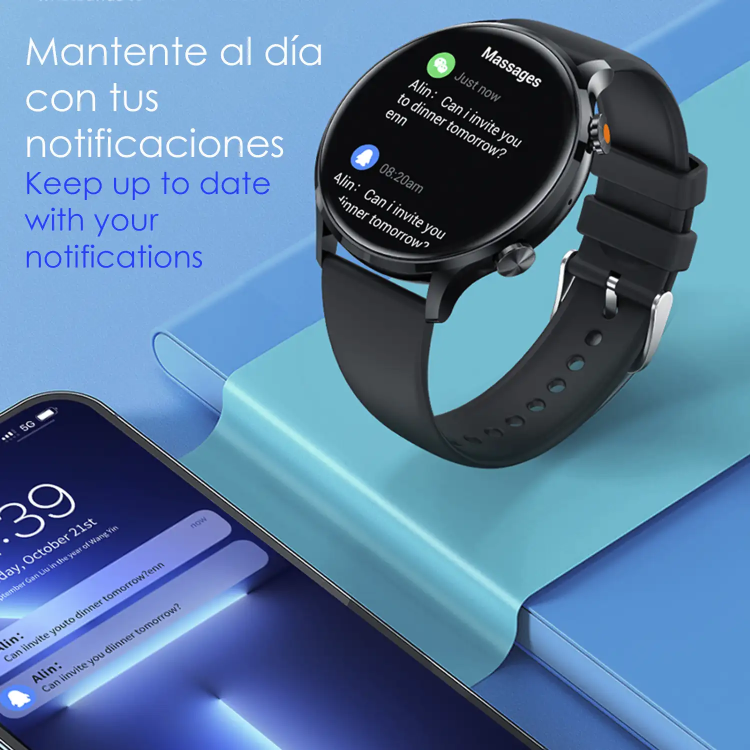 Smartwatch QS40 con llamadas Bluetooth, notificaciones push. Múltiples modos deportivos, monitores de salud.