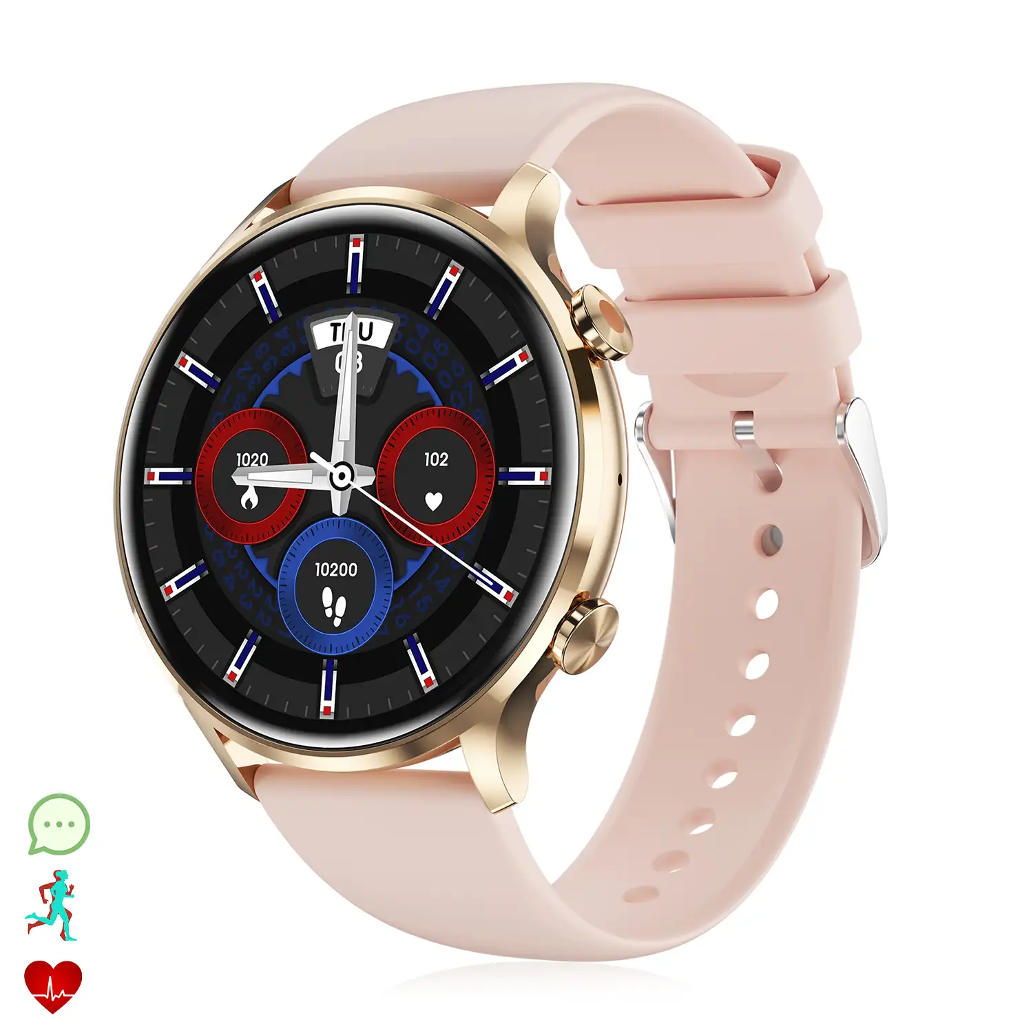 Smartwatch QS40 con llamadas Bluetooth, notificaciones push. Múltiples modos deportivos, monitores de salud.