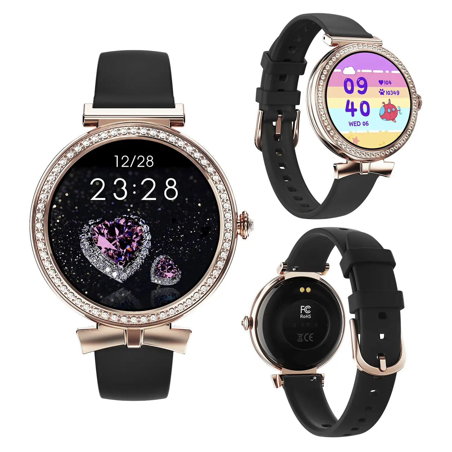 Smartwatch QS01 compacto y elegante. Llamadas BT, notificaciones push. Monitor de salud, ciclos femeninos. Modos deportivos.