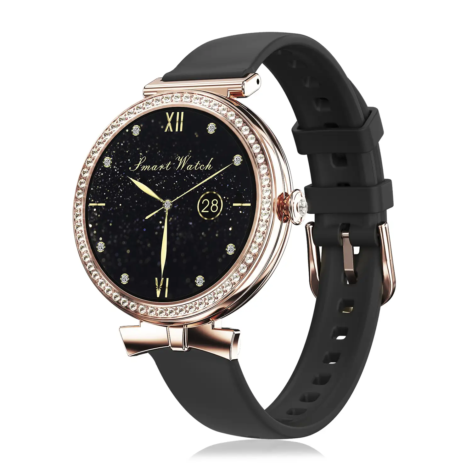 Smartwatch QS01 compacto y elegante. Llamadas BT, notificaciones push. Monitor de salud, ciclos femeninos. Modos deportivos.
