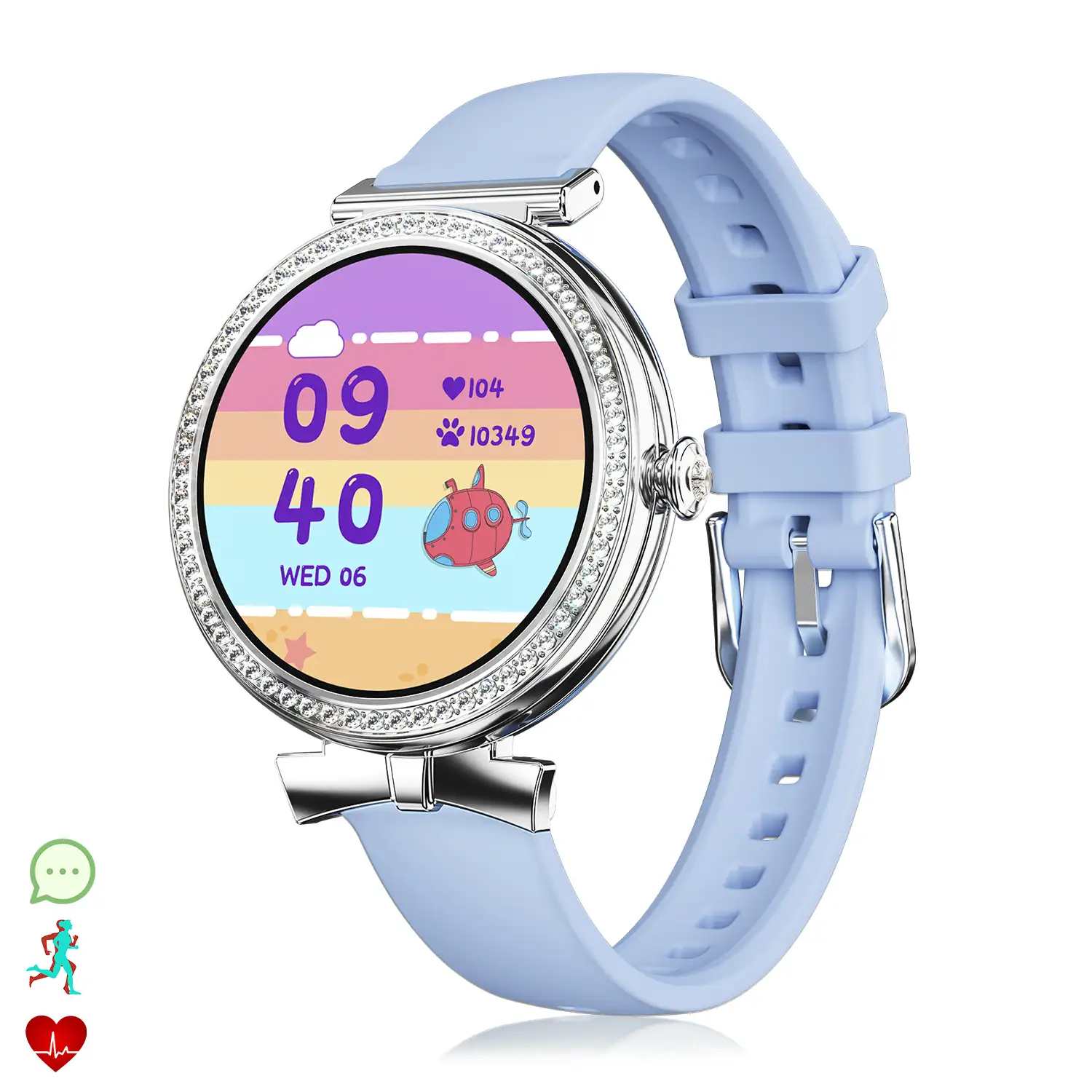 Smartwatch QS01 compacto y elegante. Llamadas BT, notificaciones push. Monitor de salud, ciclos femeninos. Modos deportivos.