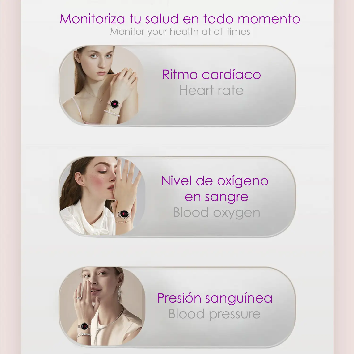 Smartwatch QS01 compacto y elegante. Llamadas BT, notificaciones push. Monitor de salud, ciclos femeninos. Modos deportivos.