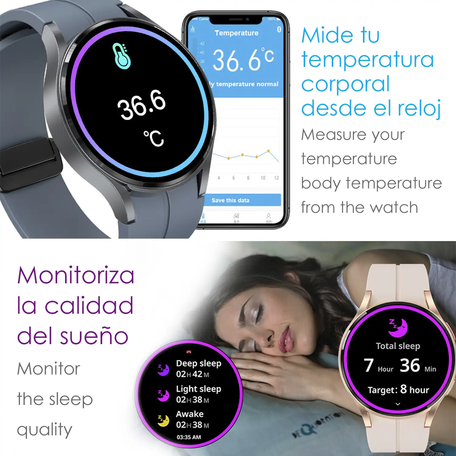 Smartwatch R6 Pro Max, pantalla AMOLED, +100 modos deportivos. Llamadas BT, notificaciones push. Monitor glucosa en sangre.