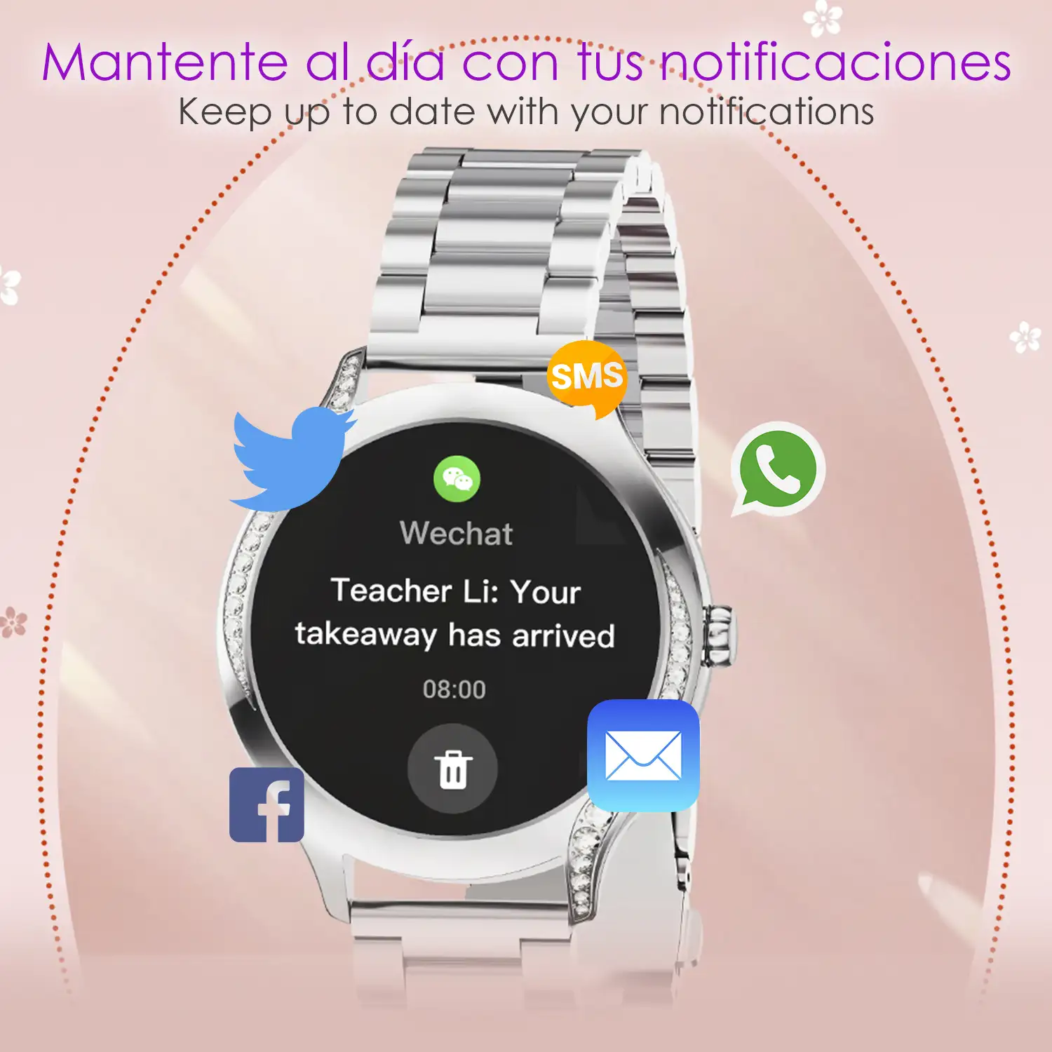 Smartwatch T214 compacto y elegante. Llamadas BT, notificaciones push. Monitor de salud, ciclos femeninos. Modos deportivos.