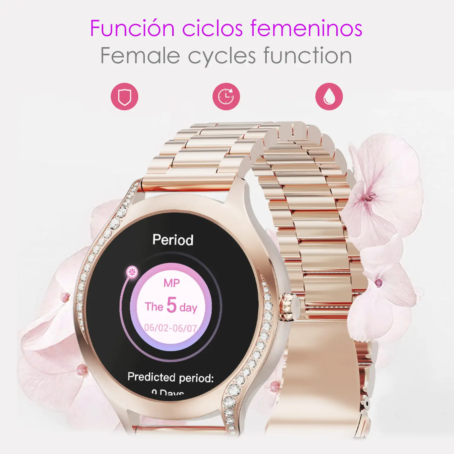 Smartwatch T214 compacto y elegante. Llamadas BT, notificaciones push. Monitor de salud, ciclos femeninos. Modos deportivos.