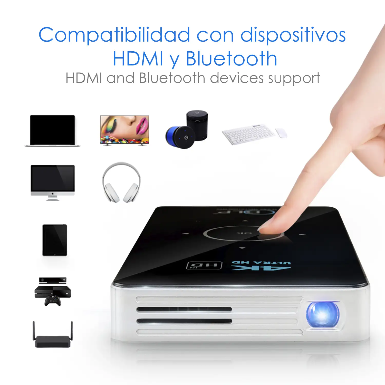 Mini video proyector LED portátil C6, DLP. Batería recargable, 30 a 120 pulgadas. Duplicación de pantalla. 854x480px. Memoria 32GB.