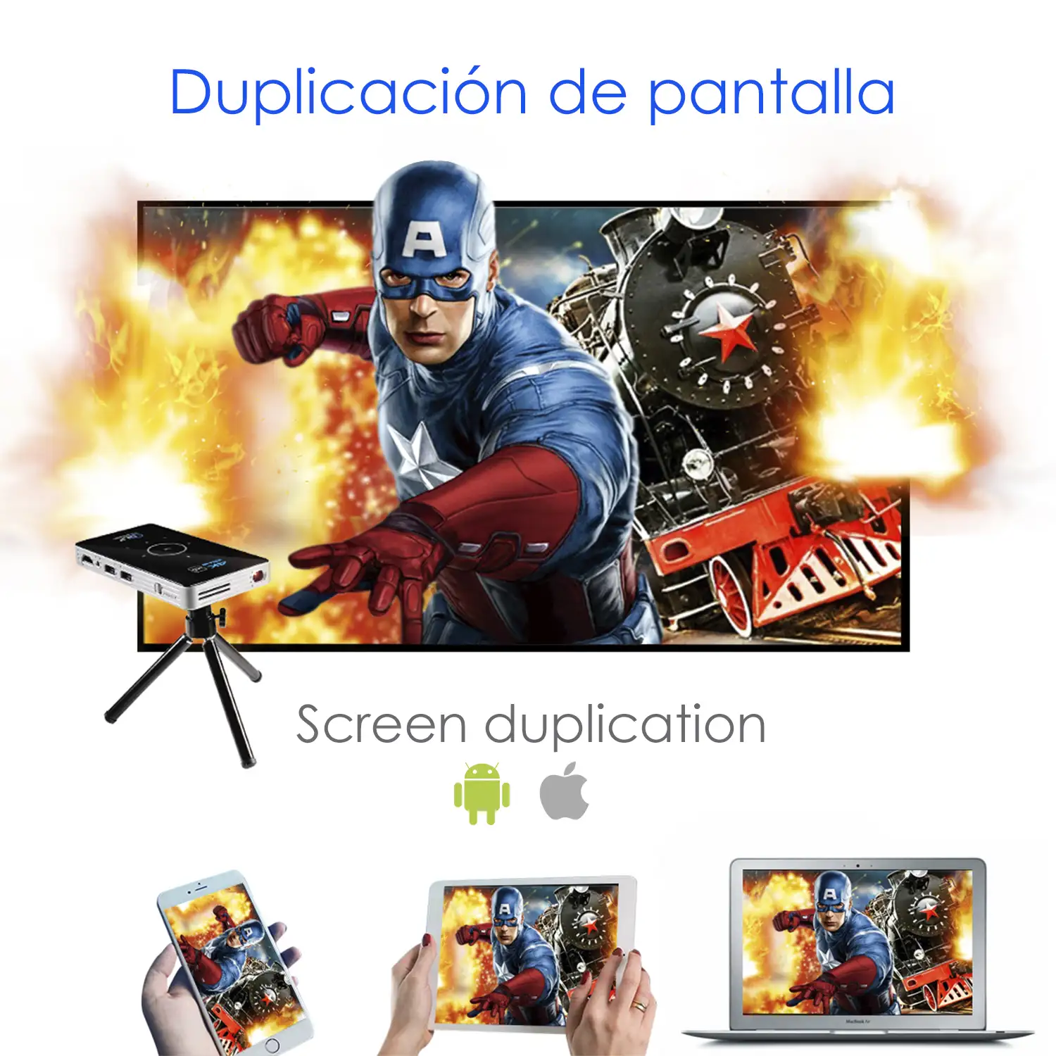 Mini video proyector LED portátil C6, DLP. Batería recargable, 30 a 120 pulgadas. Duplicación de pantalla. 854x480px. Memoria 32GB.