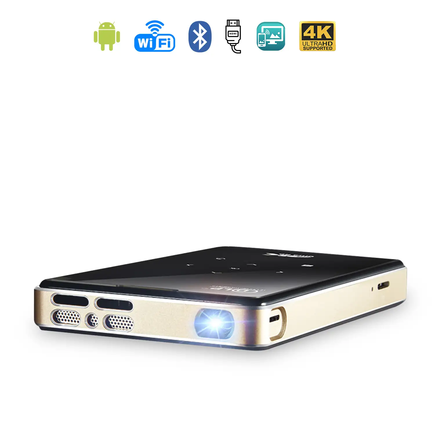 Mini video proyector LED portátil P09, DLP. Android 9.0, WiFi, panel táctil. Batería recargable. Duplicación pantalla. Netflix, Youtube, etc.