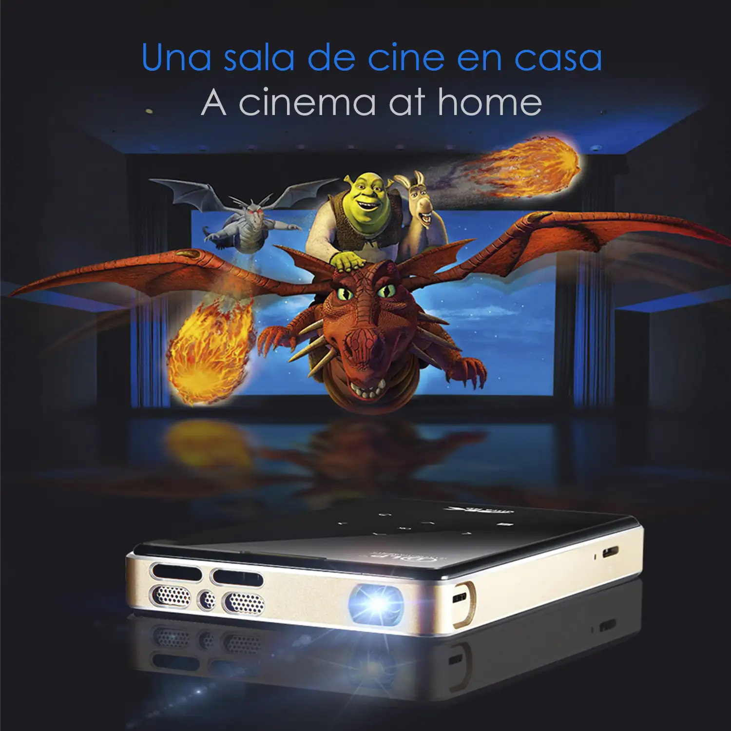 Mini video proyector LED portátil P09, DLP. Android 9.0, WiFi, panel táctil. Batería recargable. Duplicación pantalla. Netflix, Youtube, etc.