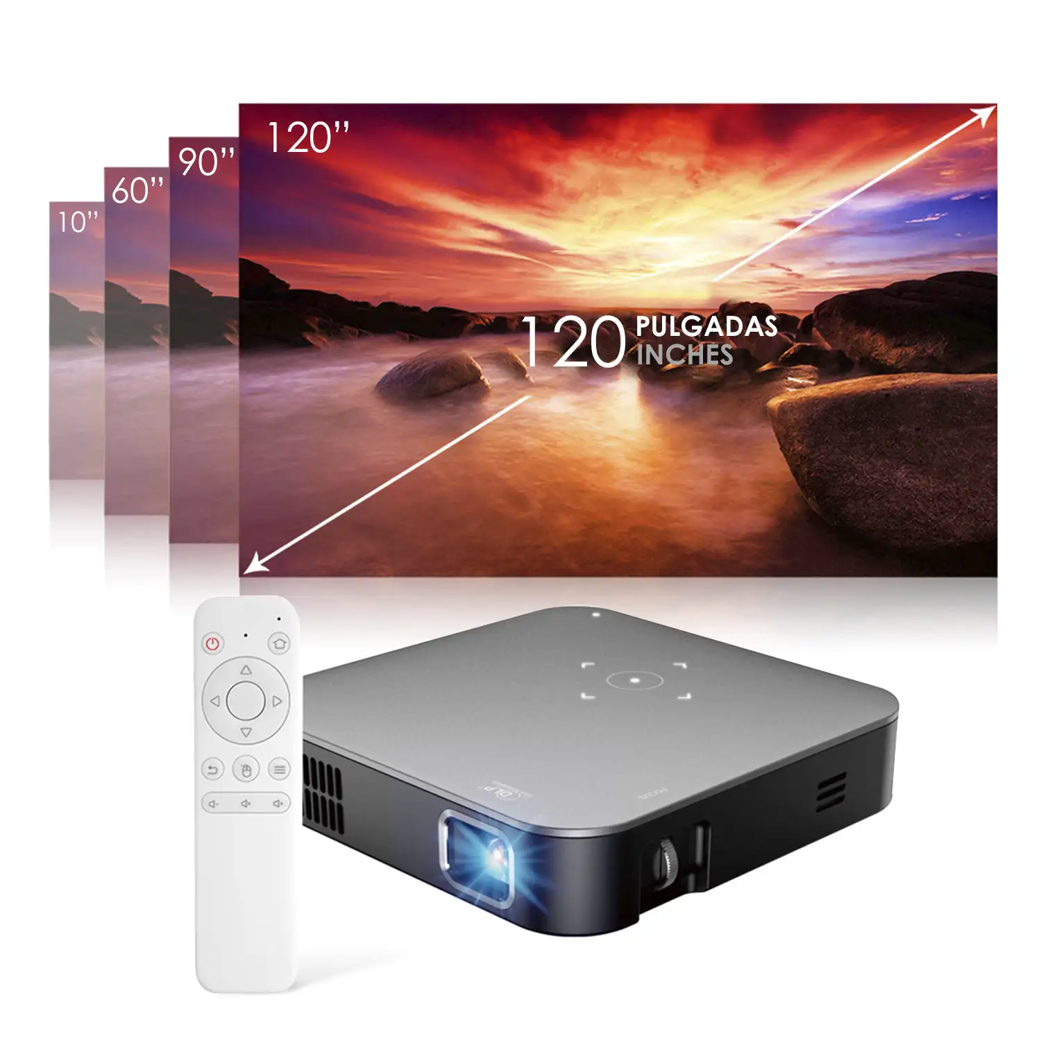 Mini video proyector LED portátil S200, DLP. Android 9.0, WiFi, panel táctil. Batería recargable. Duplicación pantalla. Netflix, Youtube, etc.