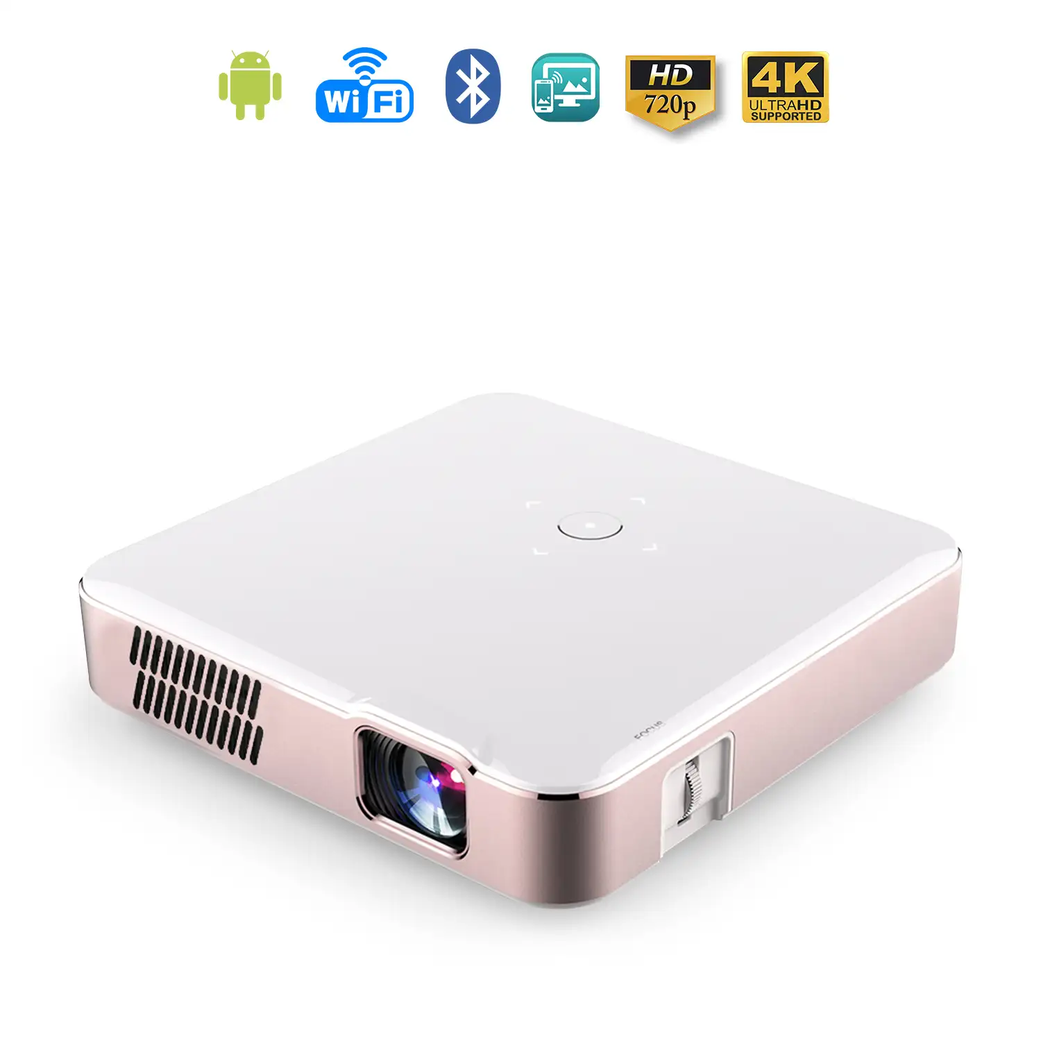 Mini video proyector LED portátil S280, DLP. HD 720P. Android 9.0, WiFi, panel táctil. Batería recargable. Duplicación pantalla. Netflix, Youtube, etc.