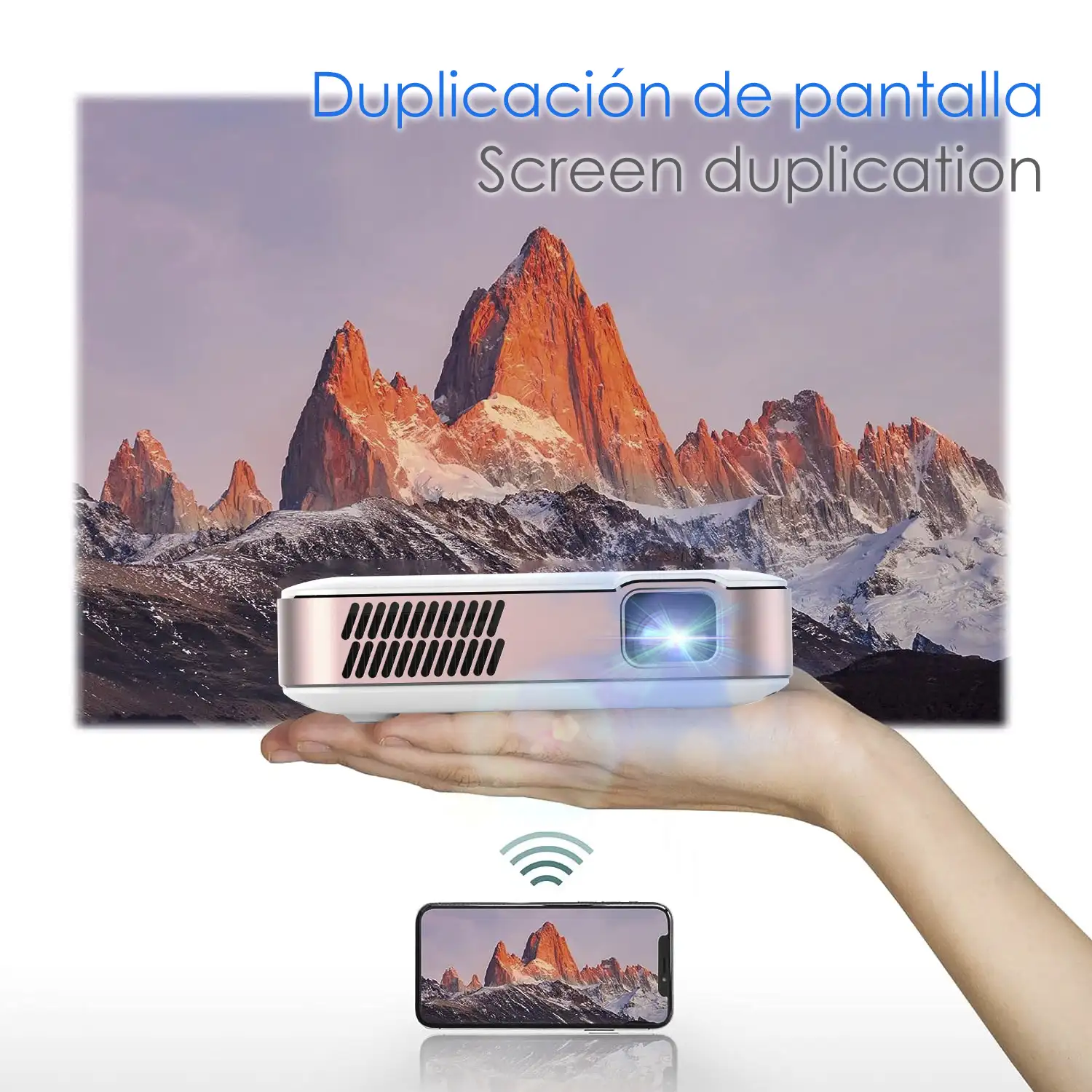 Mini video proyector LED portátil S280, DLP. HD 720P. Android 9.0, WiFi, panel táctil. Batería recargable. Duplicación pantalla. Netflix, Youtube, etc.
