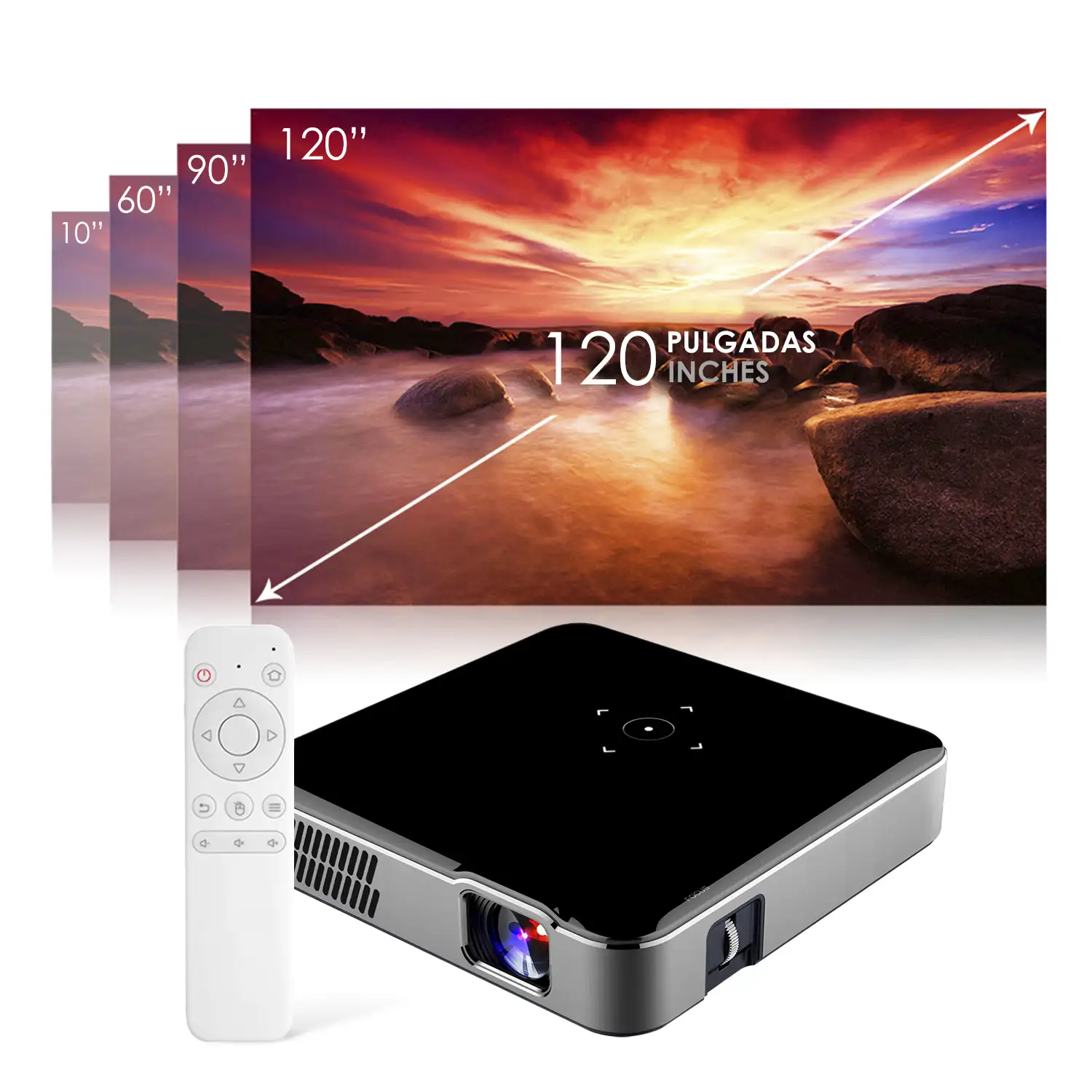 Mini video proyector LED portátil S280, DLP. HD 720P. Android 9.0, WiFi, panel táctil. Batería recargable. Duplicación pantalla. Netflix, Youtube, etc.