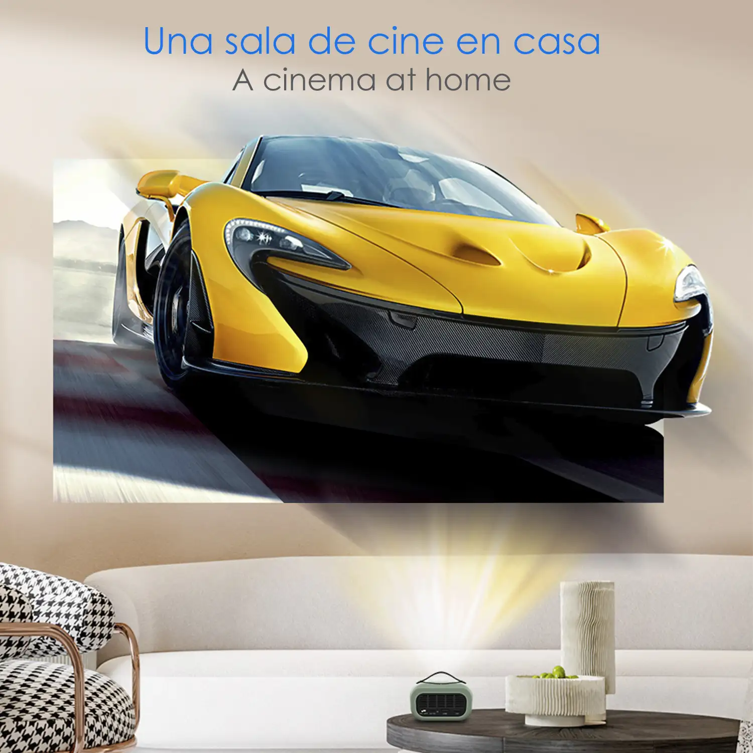 Mini video proyector LED portátil P16 estilo retro, DLP. Android 9.0, WiFi. Duplicación pantalla. Batería recargable. Netflix, Youtube, etc. 2+16GB.