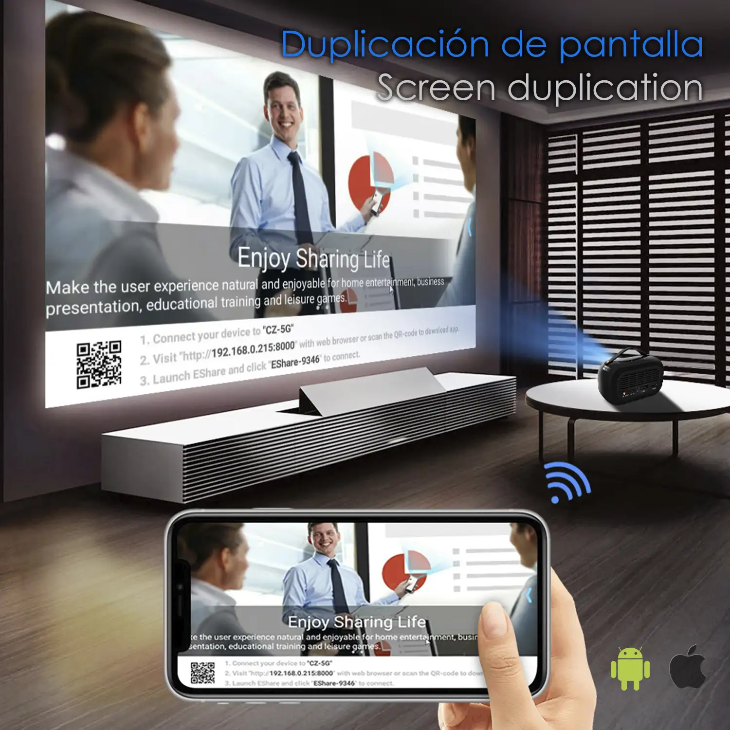 Mini video proyector LED portátil P16 estilo retro, DLP. Android 9.0, WiFi. Duplicación pantalla. Batería recargable. Netflix, Youtube, etc. 2+16GB.