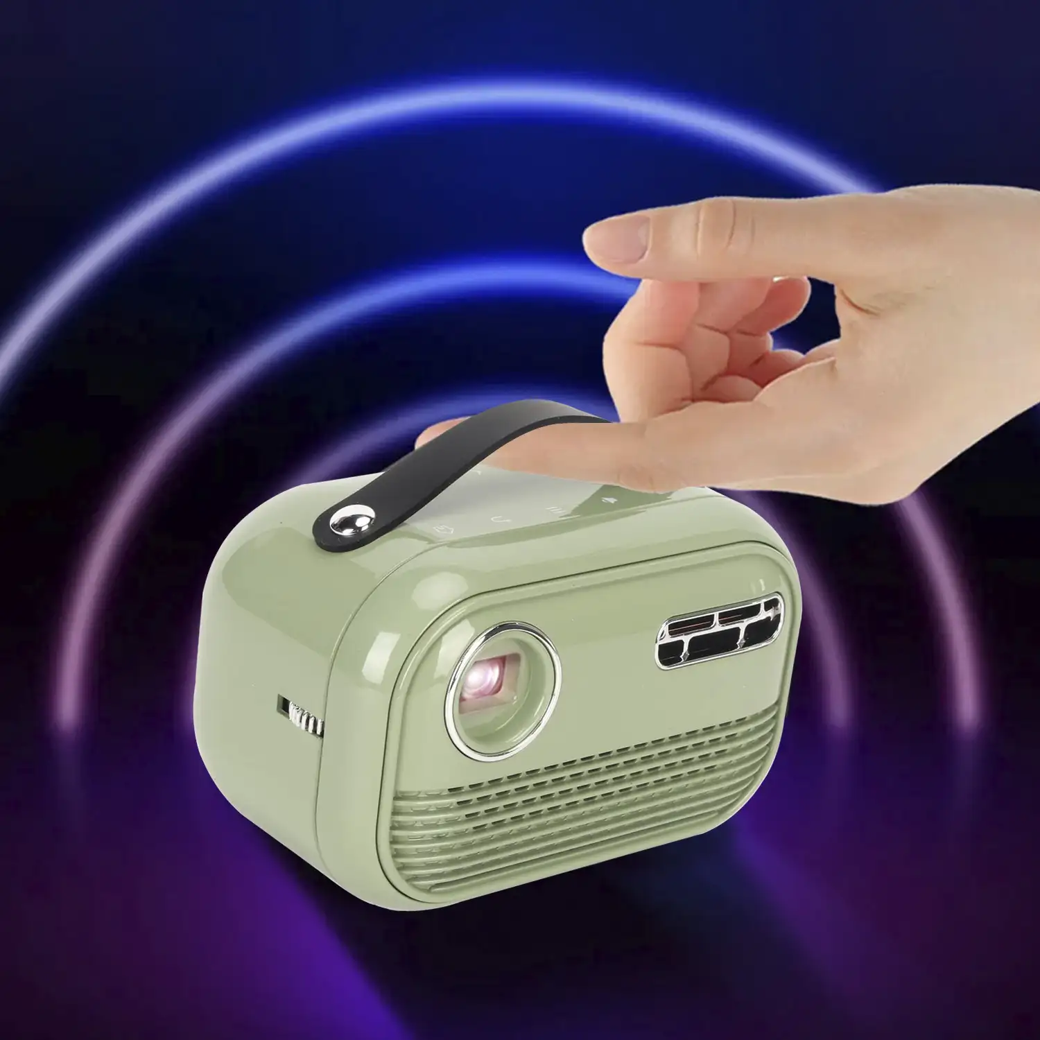 Mini video proyector LED portátil P16 estilo retro, DLP. Android 9.0, WiFi. Duplicación pantalla. Batería recargable. Netflix, Youtube, etc. 2+16GB.
