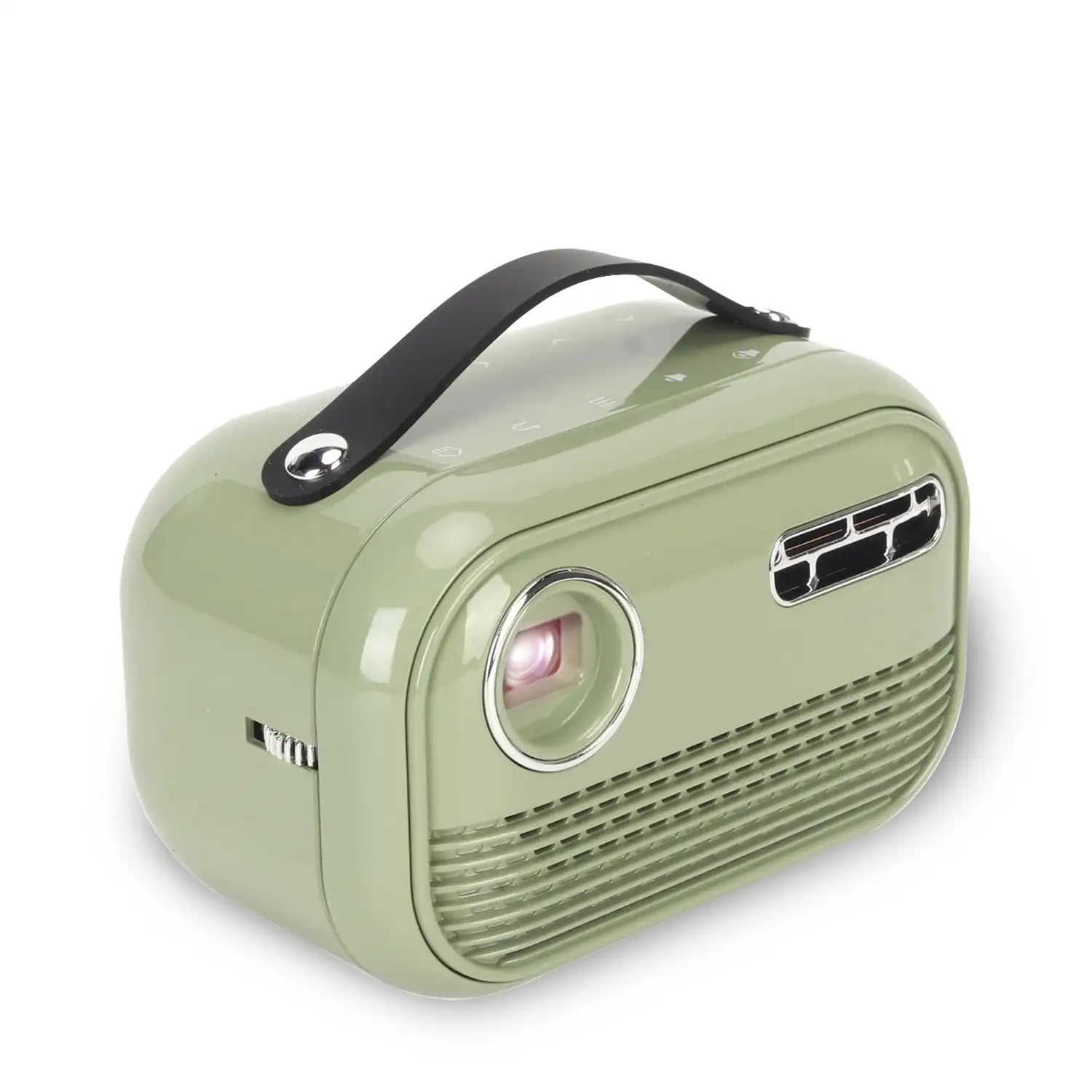 Mini video proyector LED portátil P16 estilo retro, DLP. Android 9.0, WiFi. Duplicación pantalla. Batería recargable. Netflix, Youtube, etc. 2+16GB.