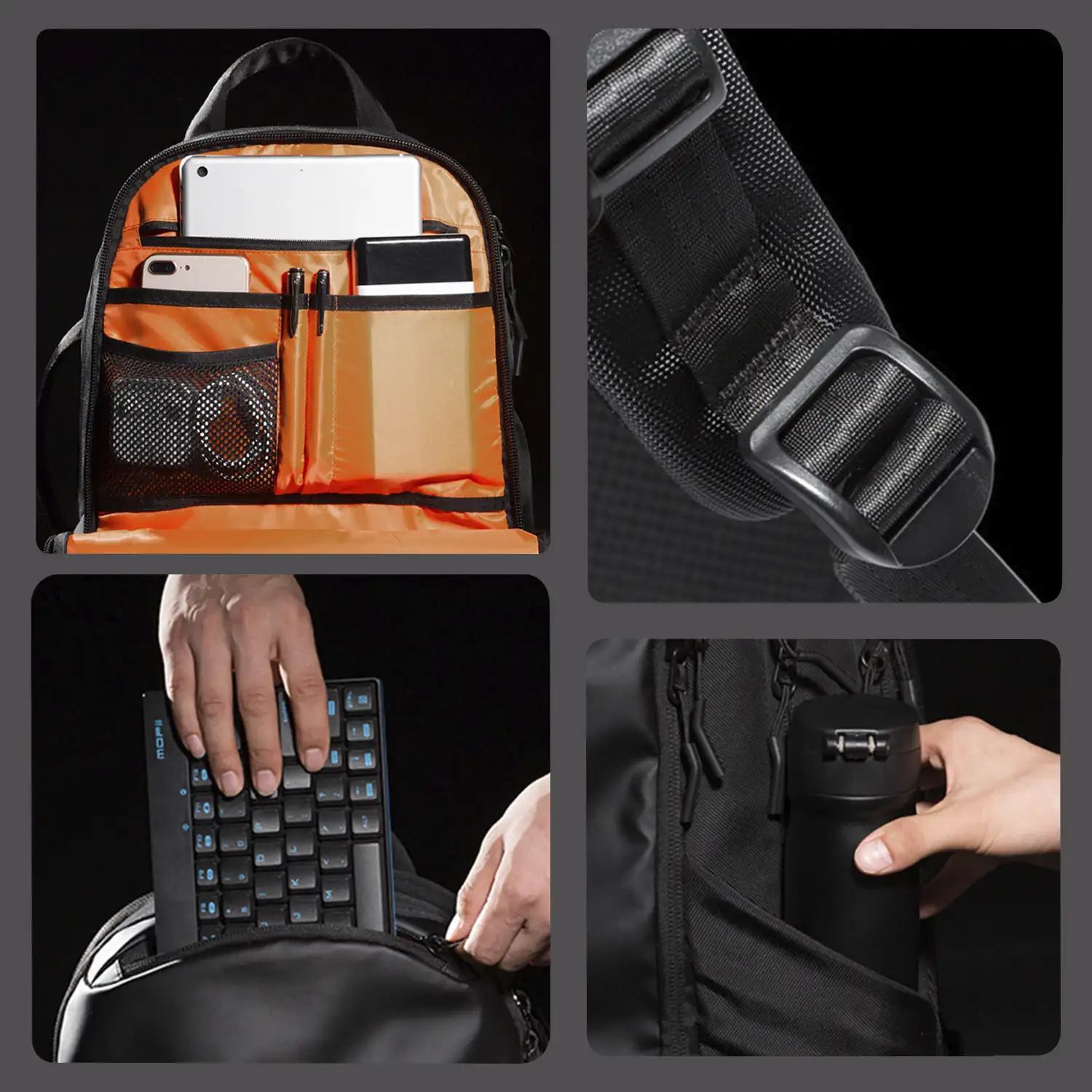 Mochila triple compartimento con capa impermeable, bolsillo porta Laptop 15,6 y para tablet. Transpirable. 30L.