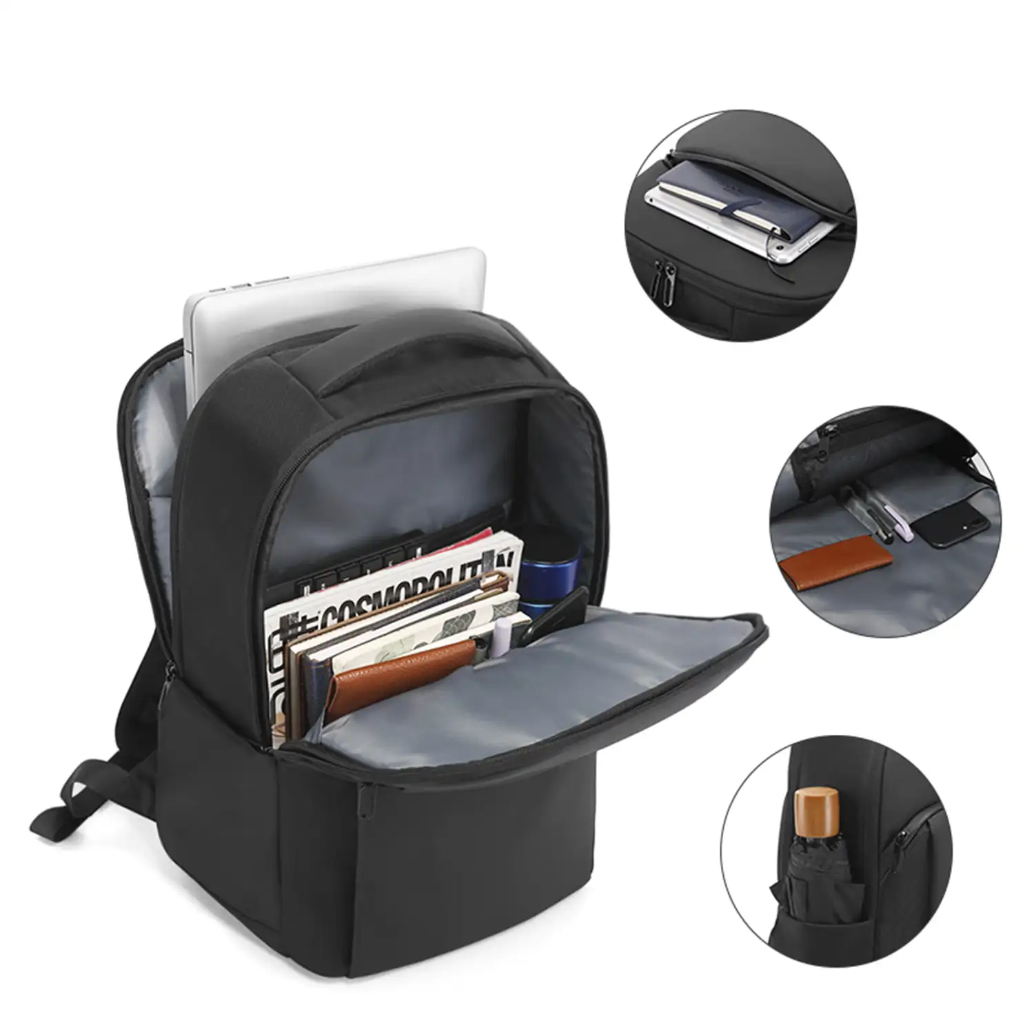 Mochila doble compartimento con capa impermeable, Laptop  15,6, bolsillo antirrobo. Adaptable a trolley.
